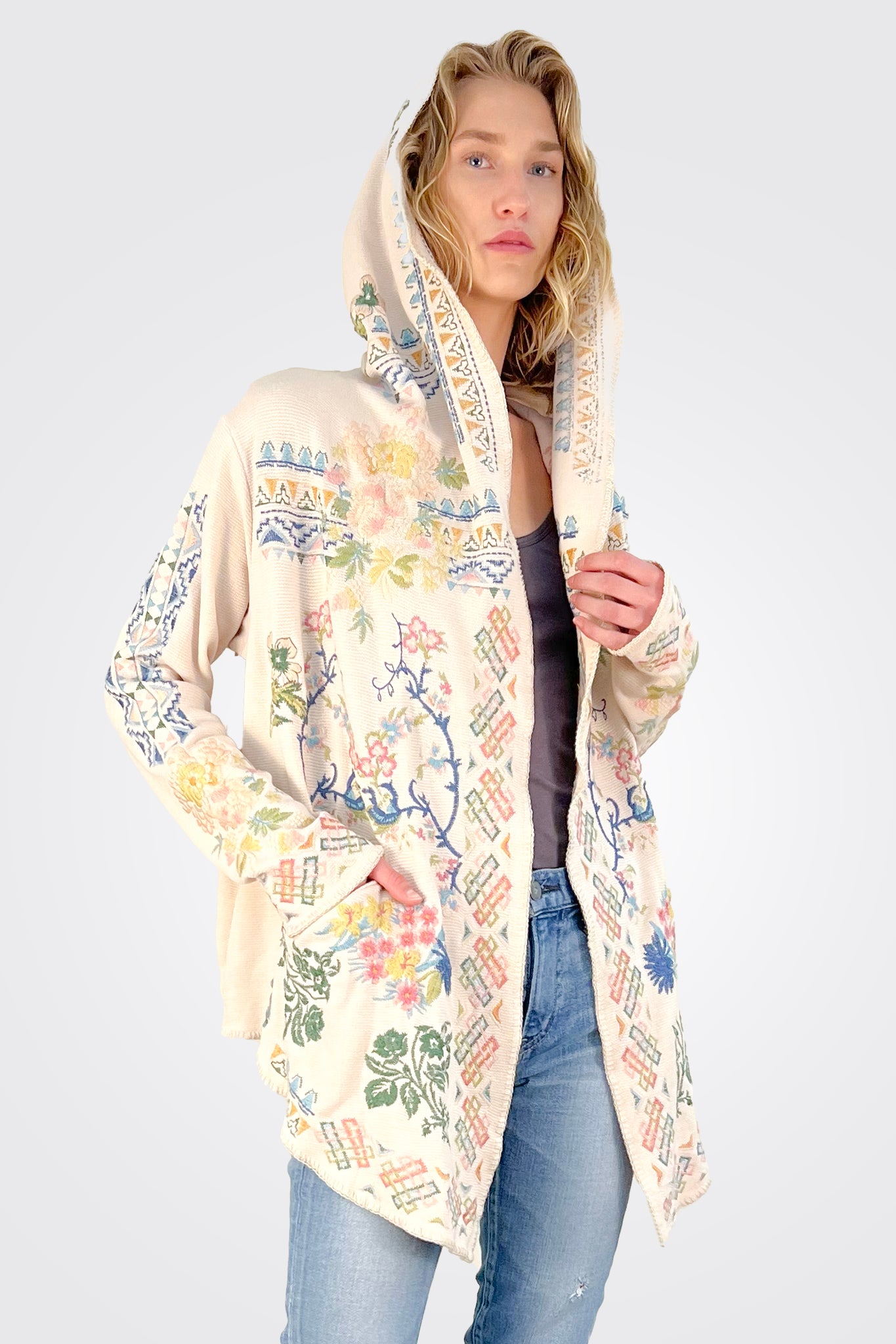 Fayetta Short Hoodie Jacket - Ecru by Johnny Was — alternate view