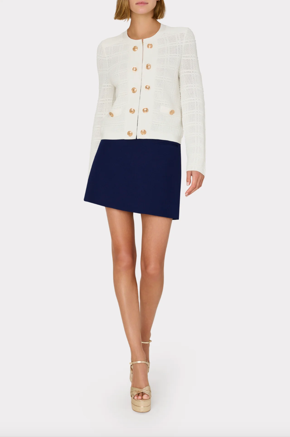 Pointelle Textured Knit Jacket - Ecru by Milly — view 3