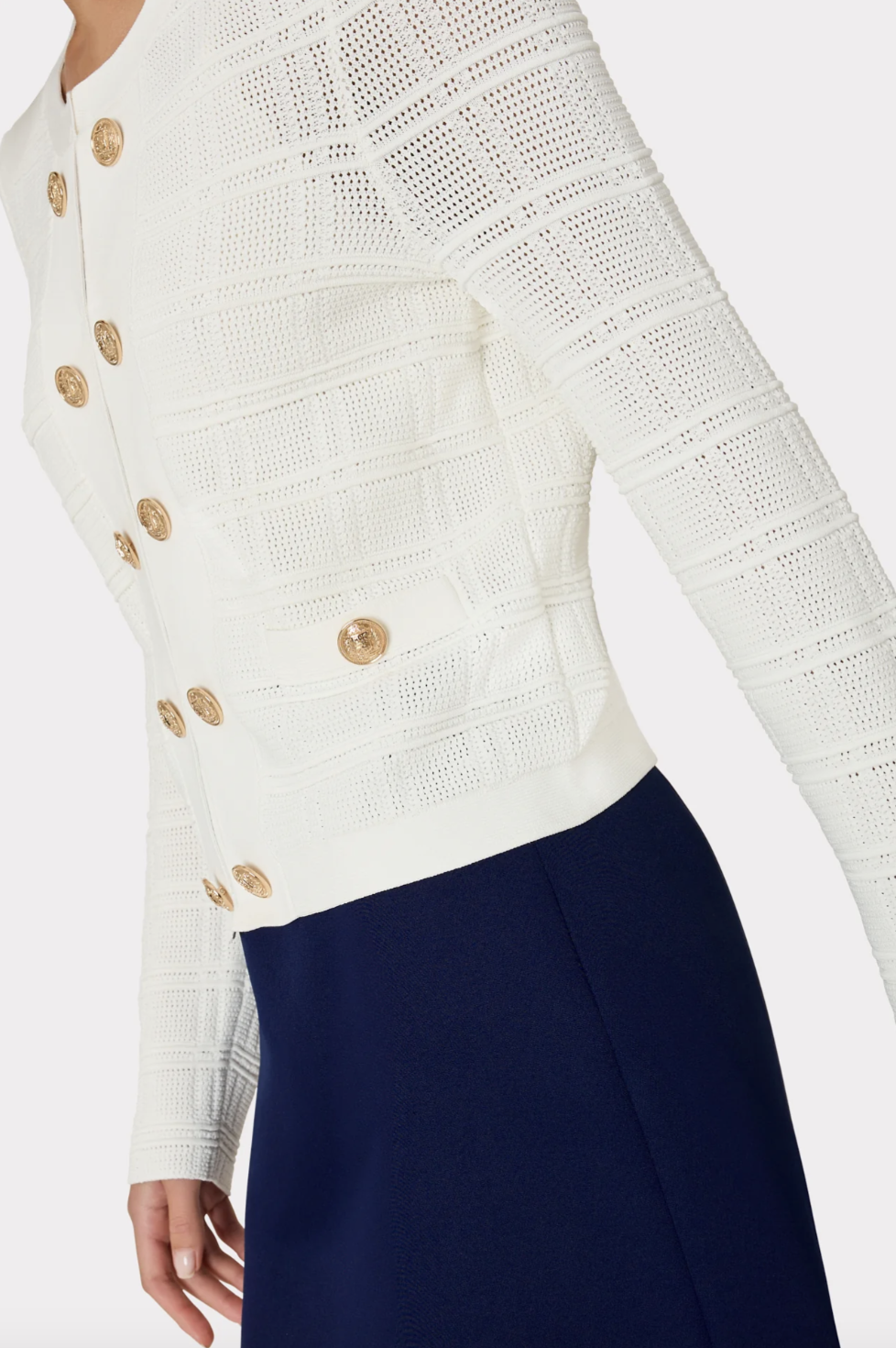 Pointelle Textured Knit Jacket - Ecru by Milly — alternate view