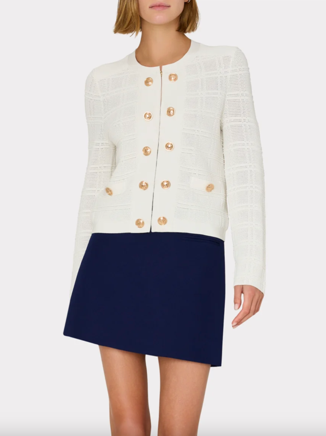 Pointelle Textured Knit Jacket - Ecru by Milly | 25 South Boutiques