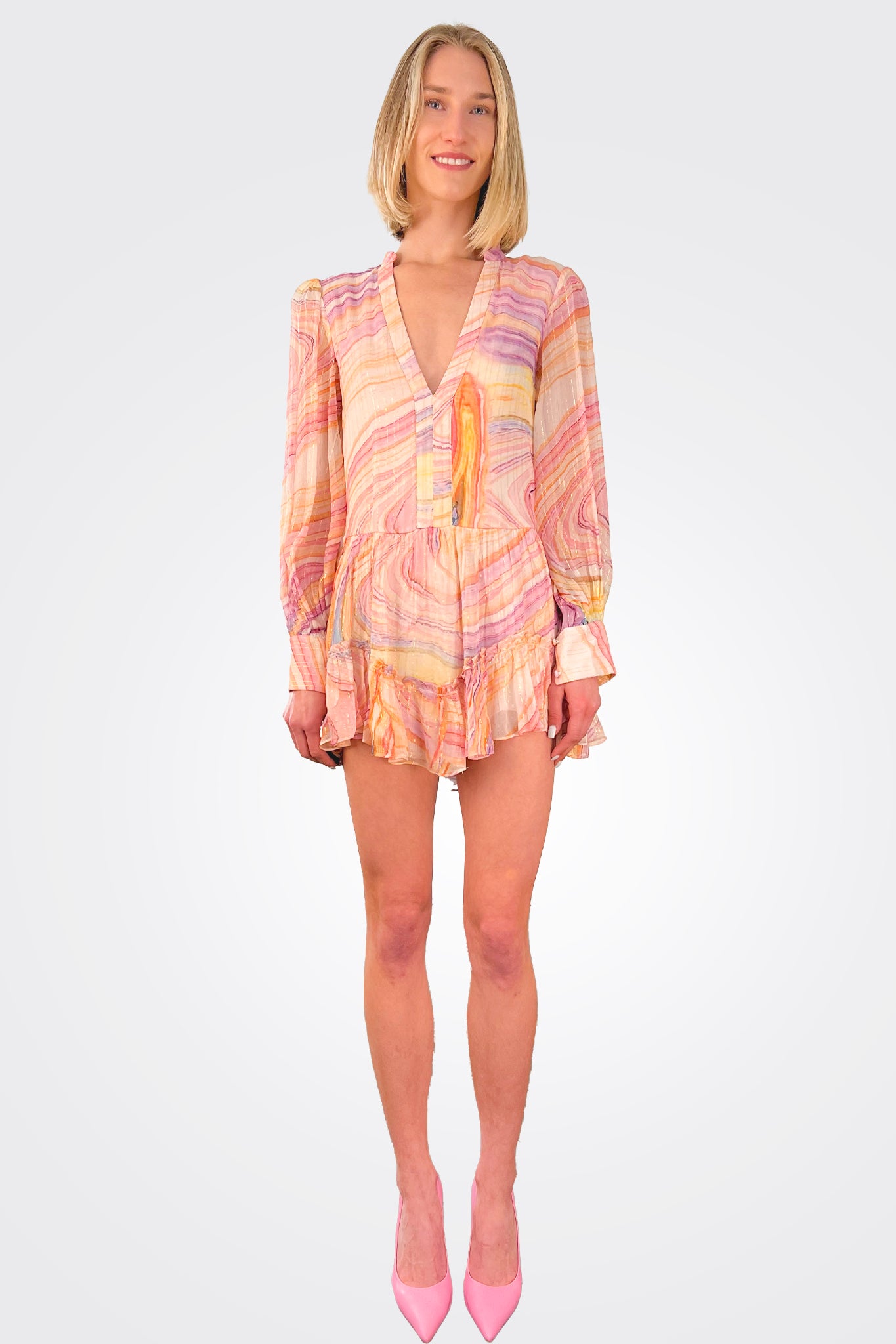 Eira Long Sleeve Mini Dress - Peach / Lilac by Rococo Sand — alternate view
