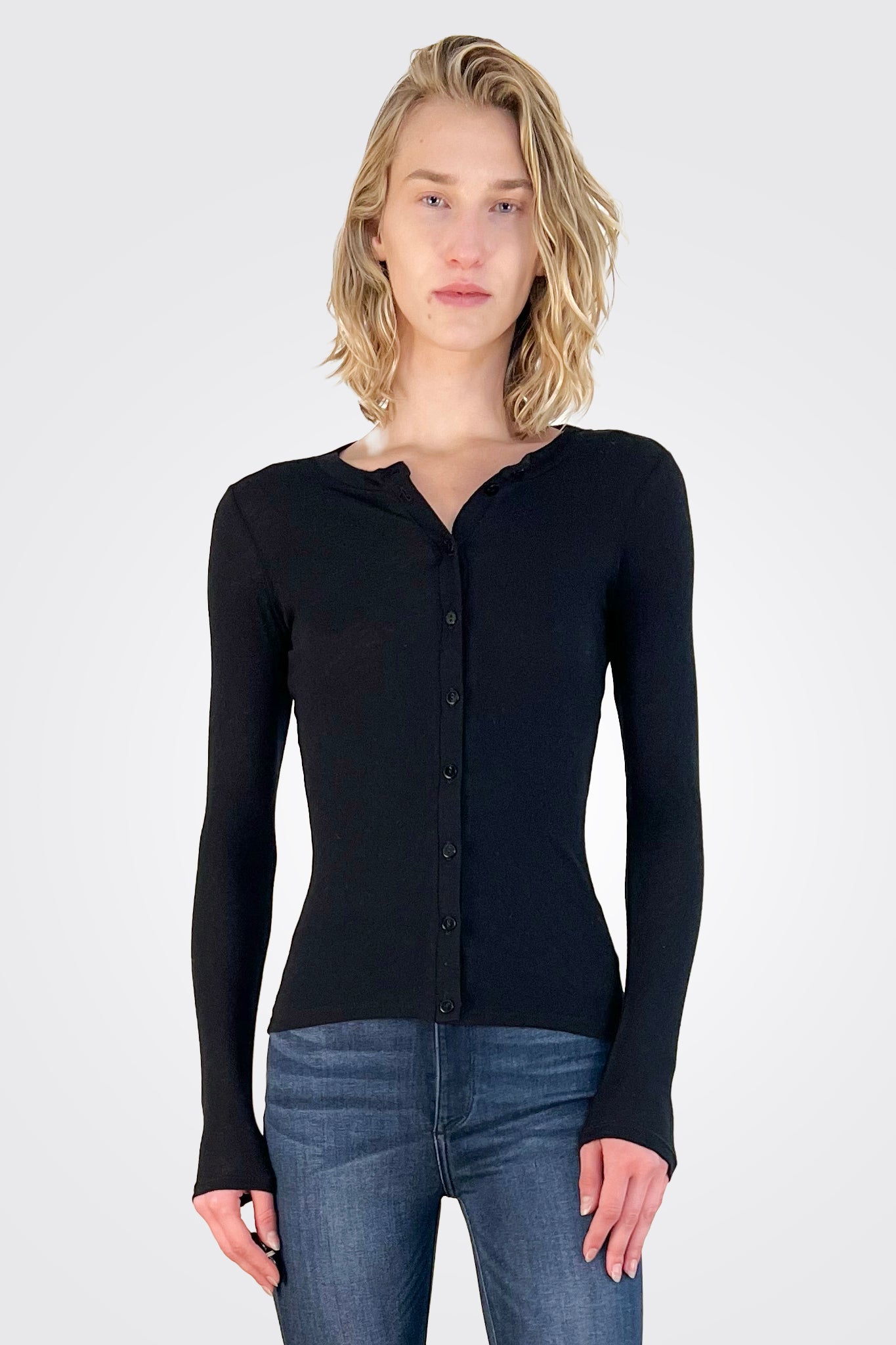 Cashmere Long Sleeve Cardigan - Black by Enza Costa — alternate view