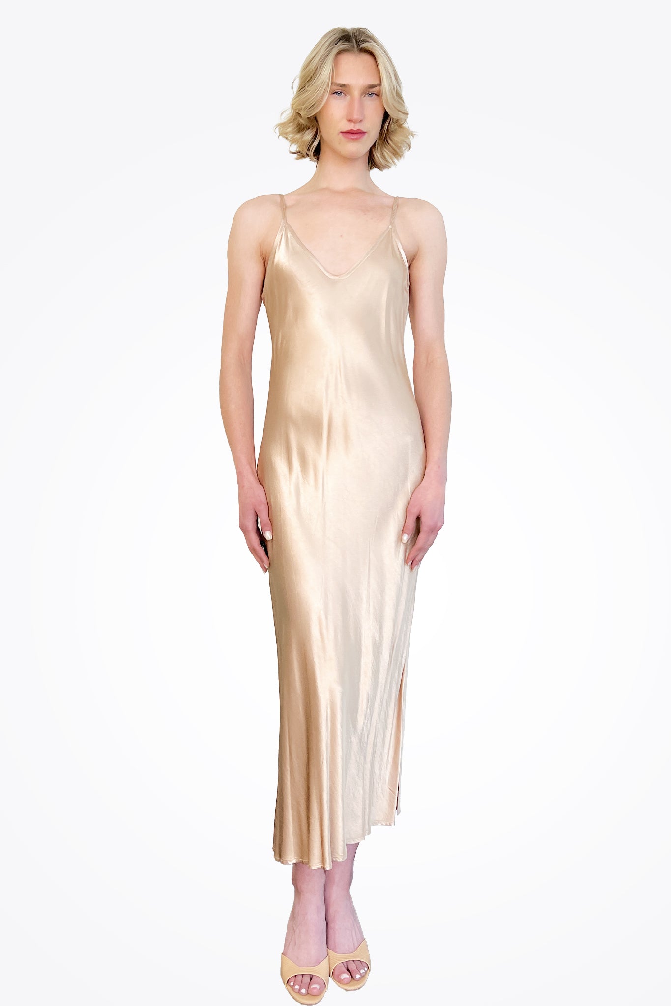 Satin Bias Cut Slip Dress - Khaki by Enza Costa | 25 South Boutiques