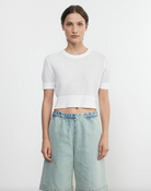 Linen Open Knit Cropped Short Sleeve - White by Enza Costa | 25 South Boutiques