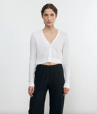 Linen Open Knit Cropped V Neck Cardigan - White by Enza Costa | 25 South Boutiques