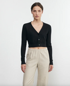 Linen Open Knit Cropped V Neck Cardigan - Black by Enza Costa | 25 South Boutiques