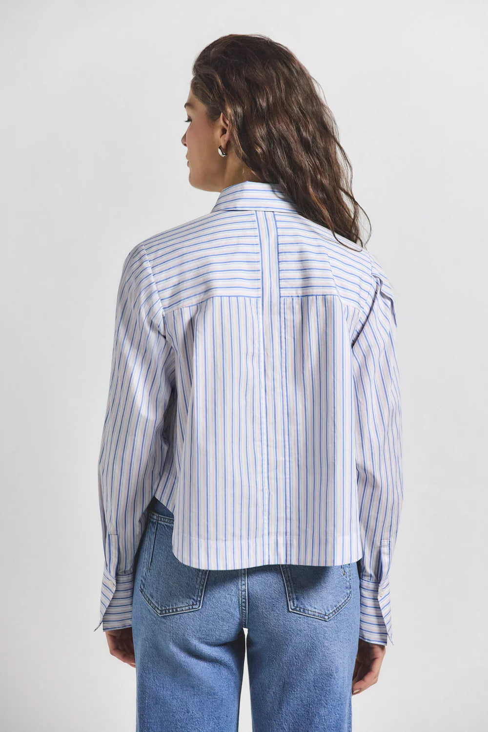 Estrella Striped Cropped Button Down - Blue Multi by Derek Lam — view 3
