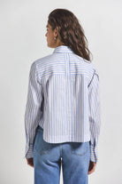 Estrella Striped Cropped Button Down - Blue Multi by Derek Lam — view 3