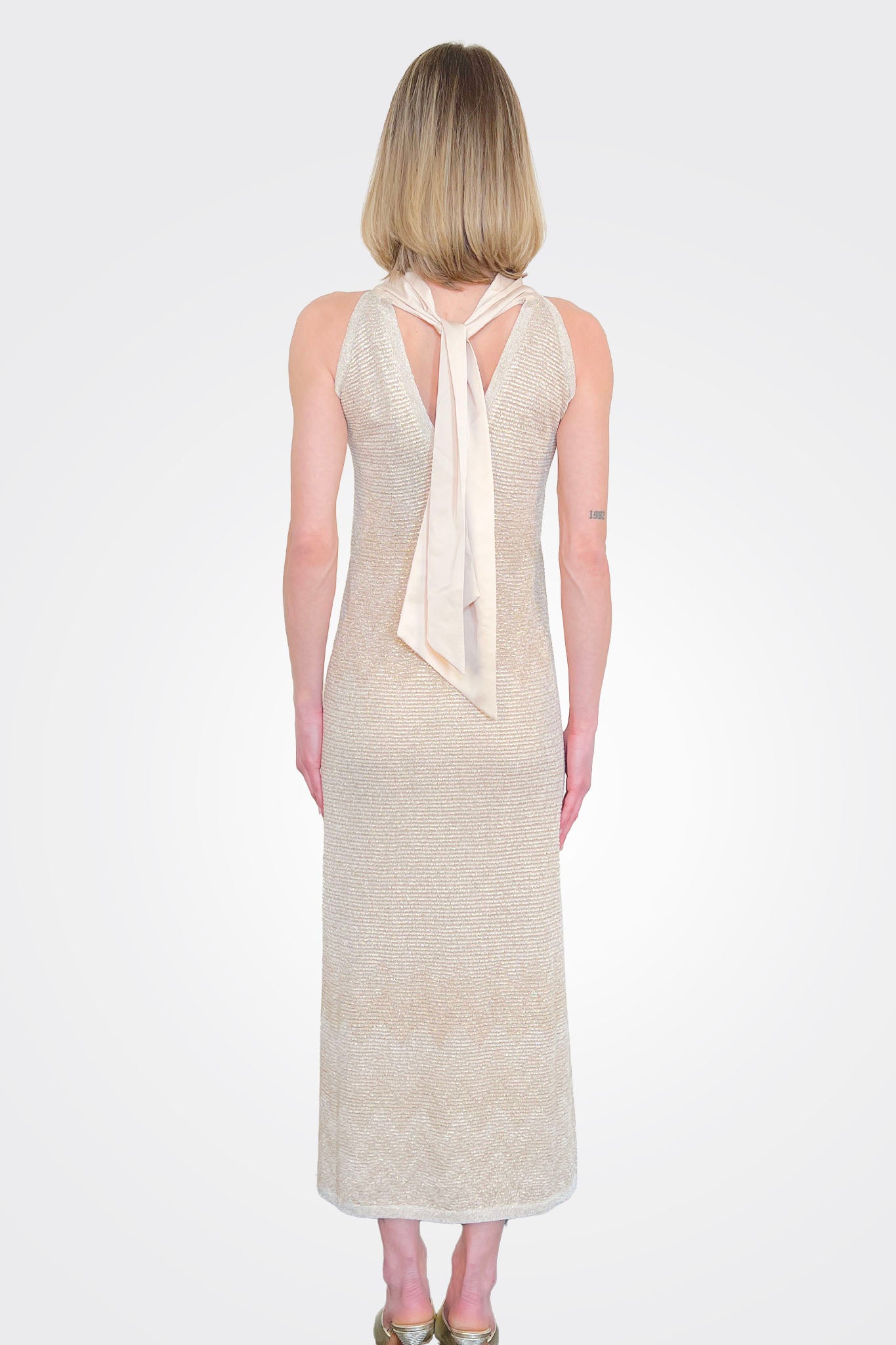 Tie Neck Back Dress - Avorio by D. Exterior — alternate view