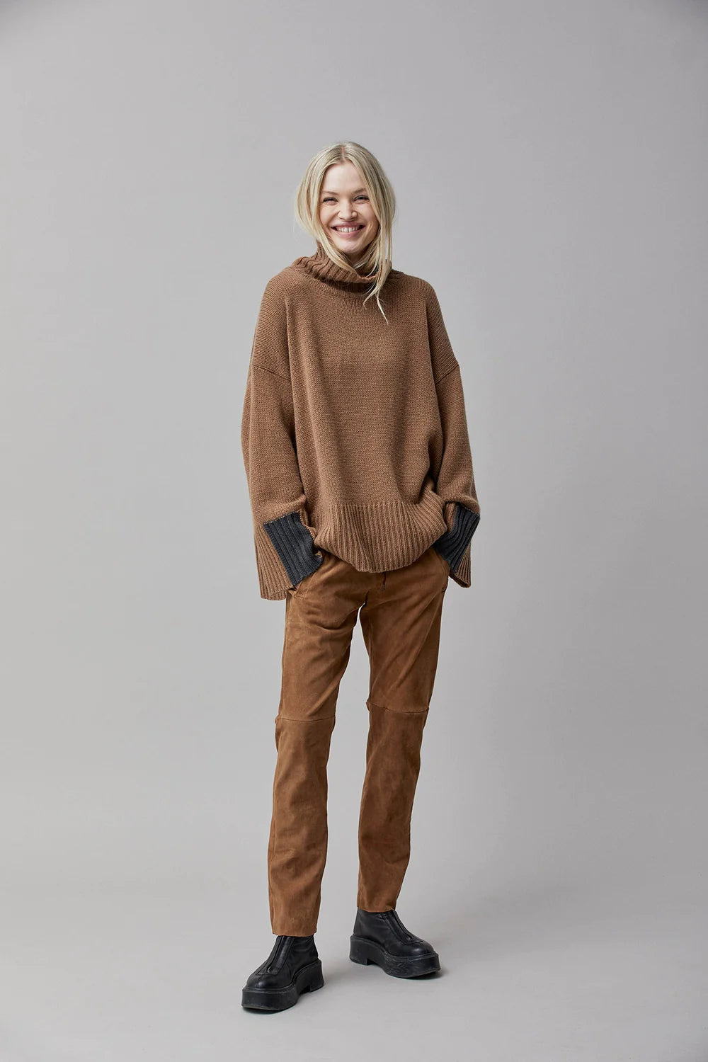 Suede Straight Leg Pants - Camel by Kristensen — view 4