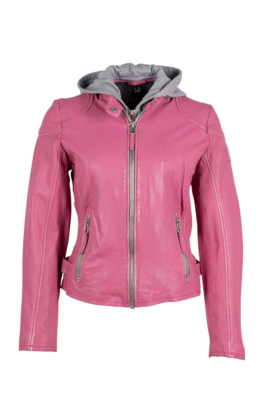 Finja Hooded Leather Jacket - Pink by Mauritius | 25 South Boutiques