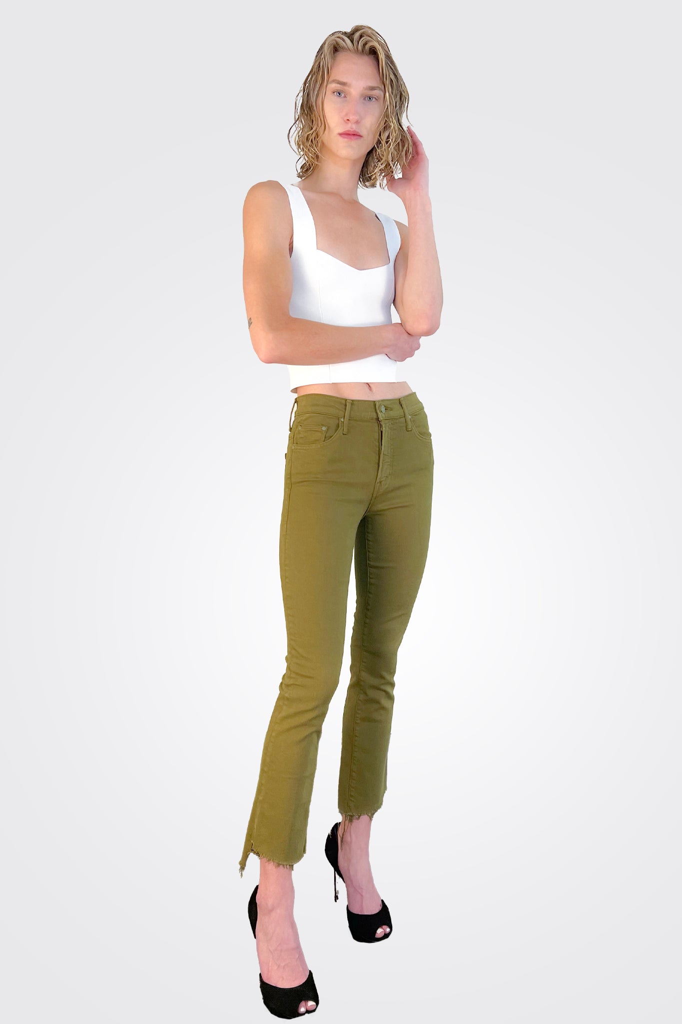 The Insider Crop Step Fray - Fir Green by MOTHER | 25 South Boutiques