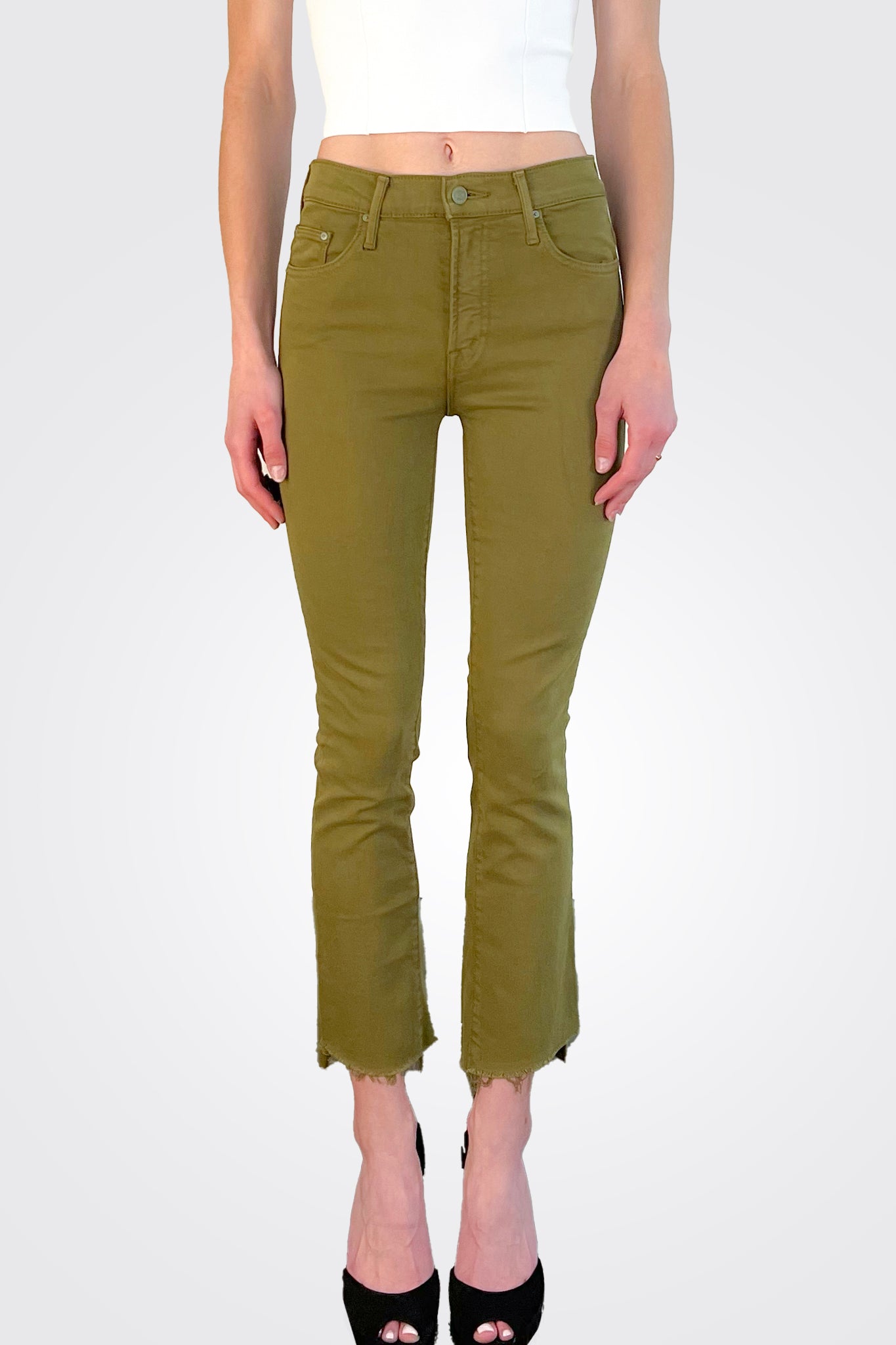 The Insider Crop Step Fray - Fir Green by MOTHER — alternate view