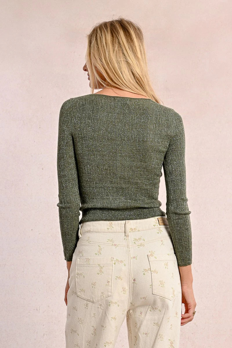 Wide Collar Fitted Sweater - Khaki by Molly Bracken — view 3