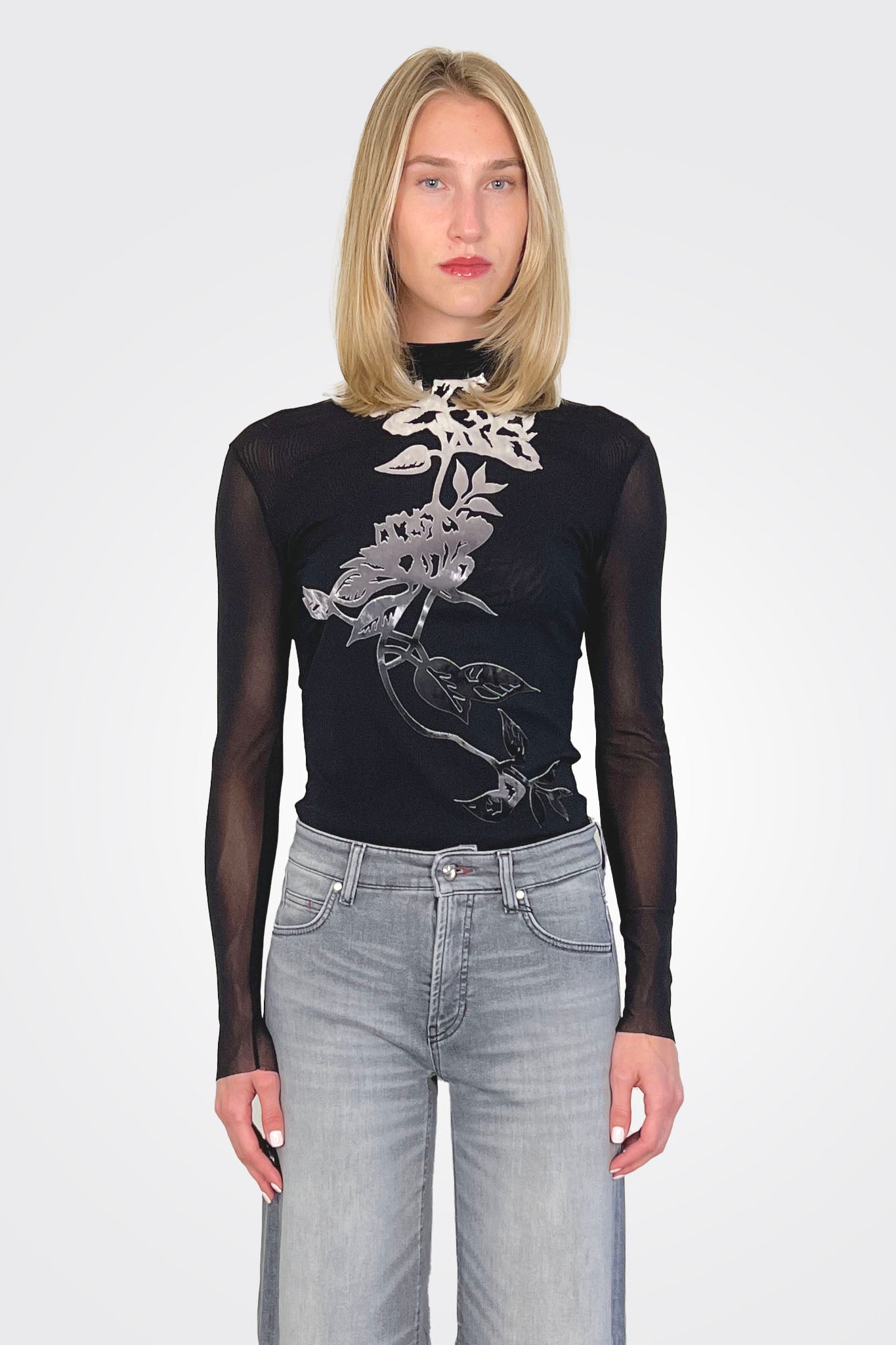 Tulle Floral Turtleneck - Nero by D. Exterior | 25 South Boutiques