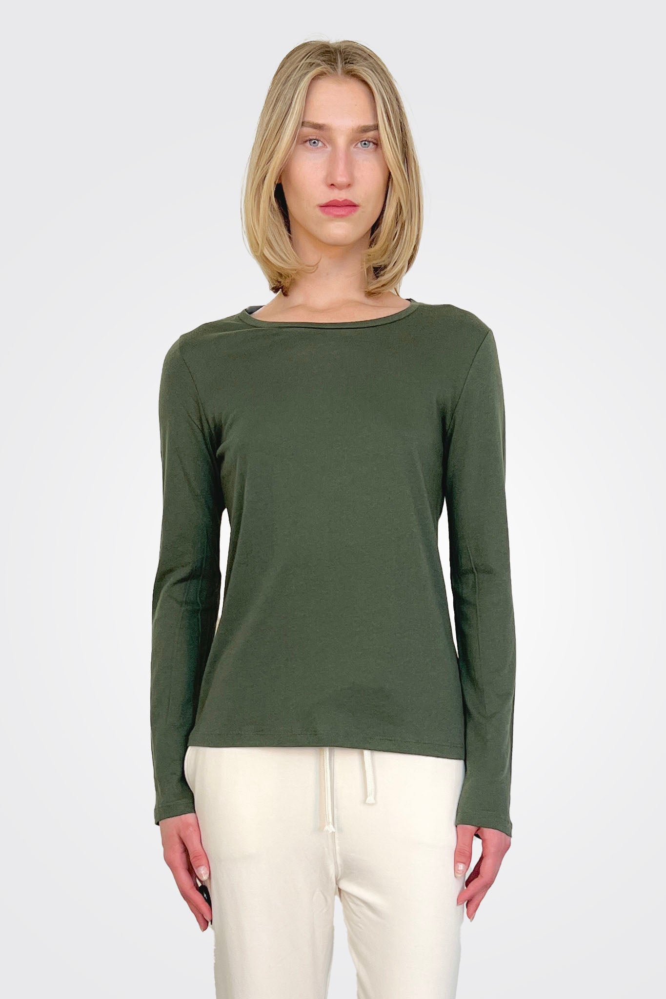 Long Sleeve Cotton/Cashmere Crewneck Tee - Forest by Majestic | 25 South Boutiques