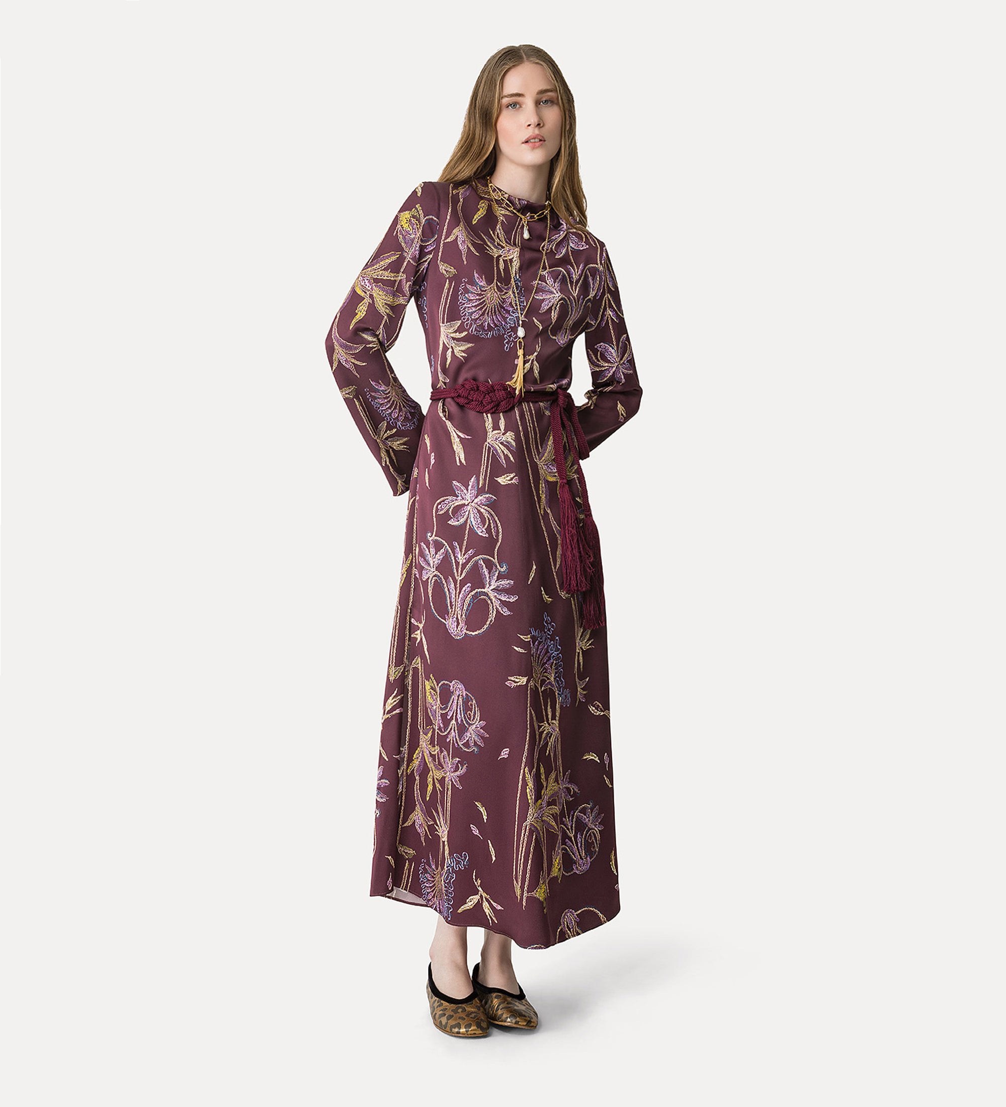 Long Sleeve Satin Envers Dress - Bordeaux by Forte Forte — view 4