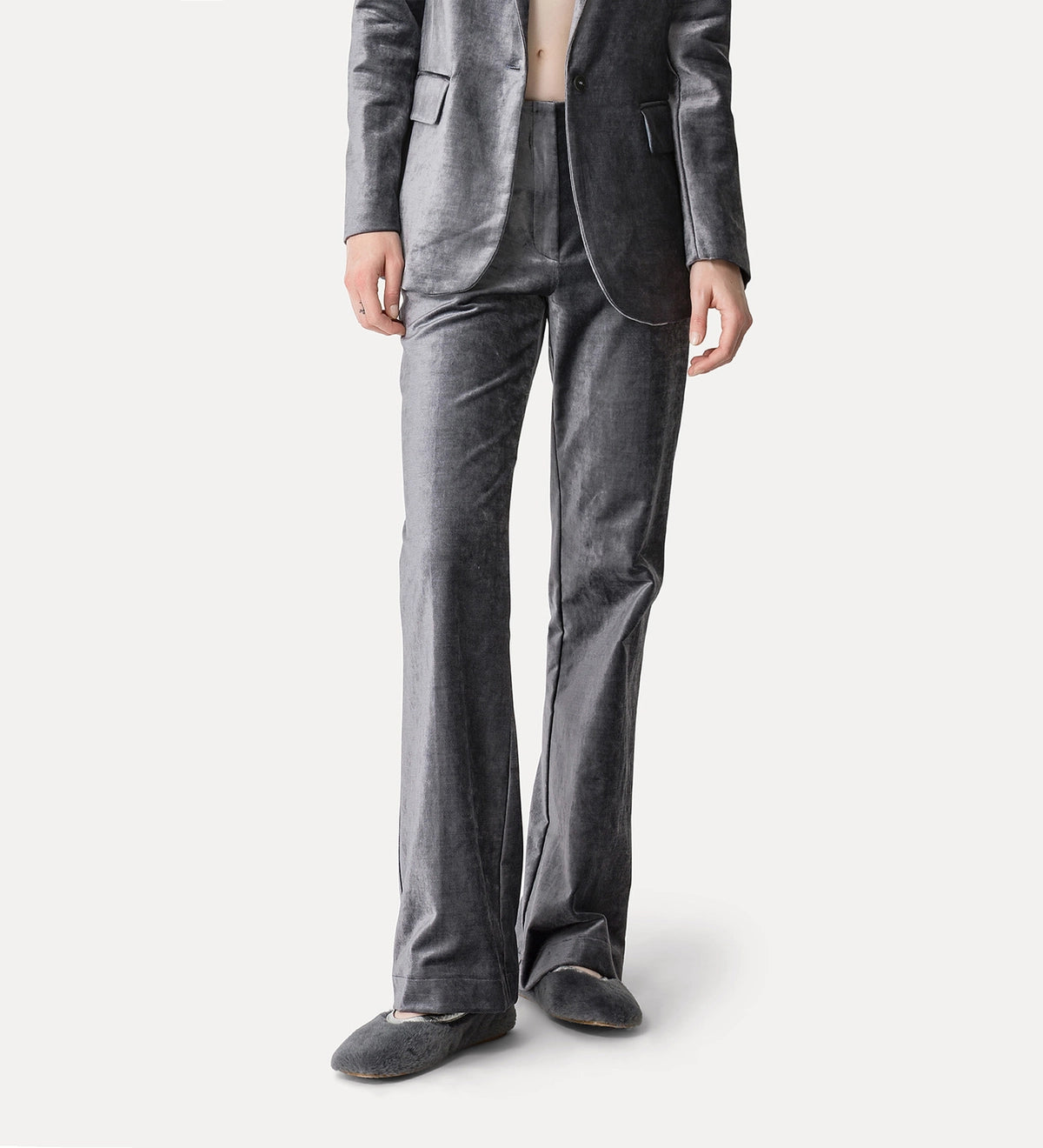 Flared Stretch Velvet Trousers - Stone by Forte Forte — alternate view