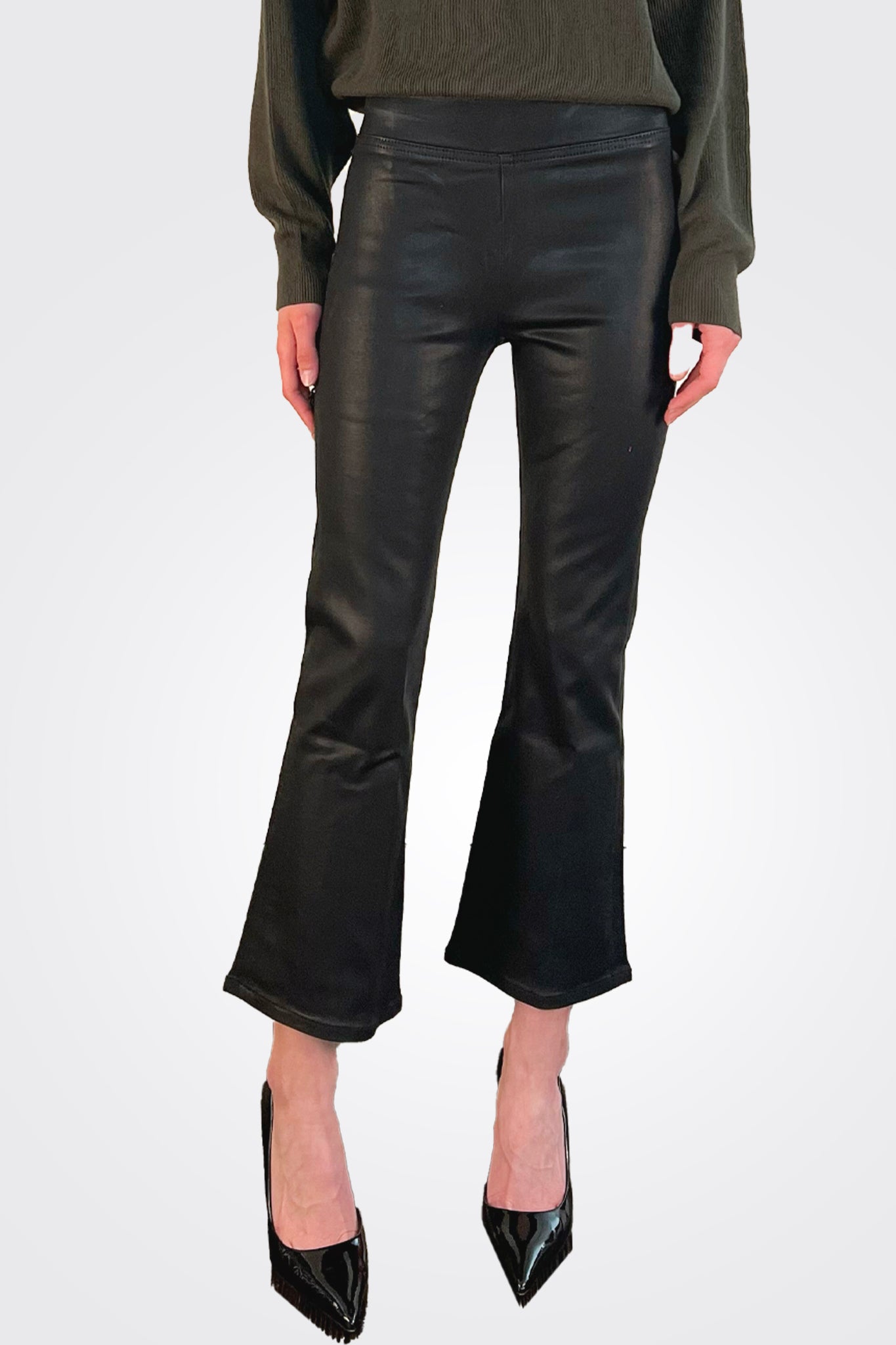 Jetset High Waist Crop Trousers - Noir Coated by Frame — alternate view