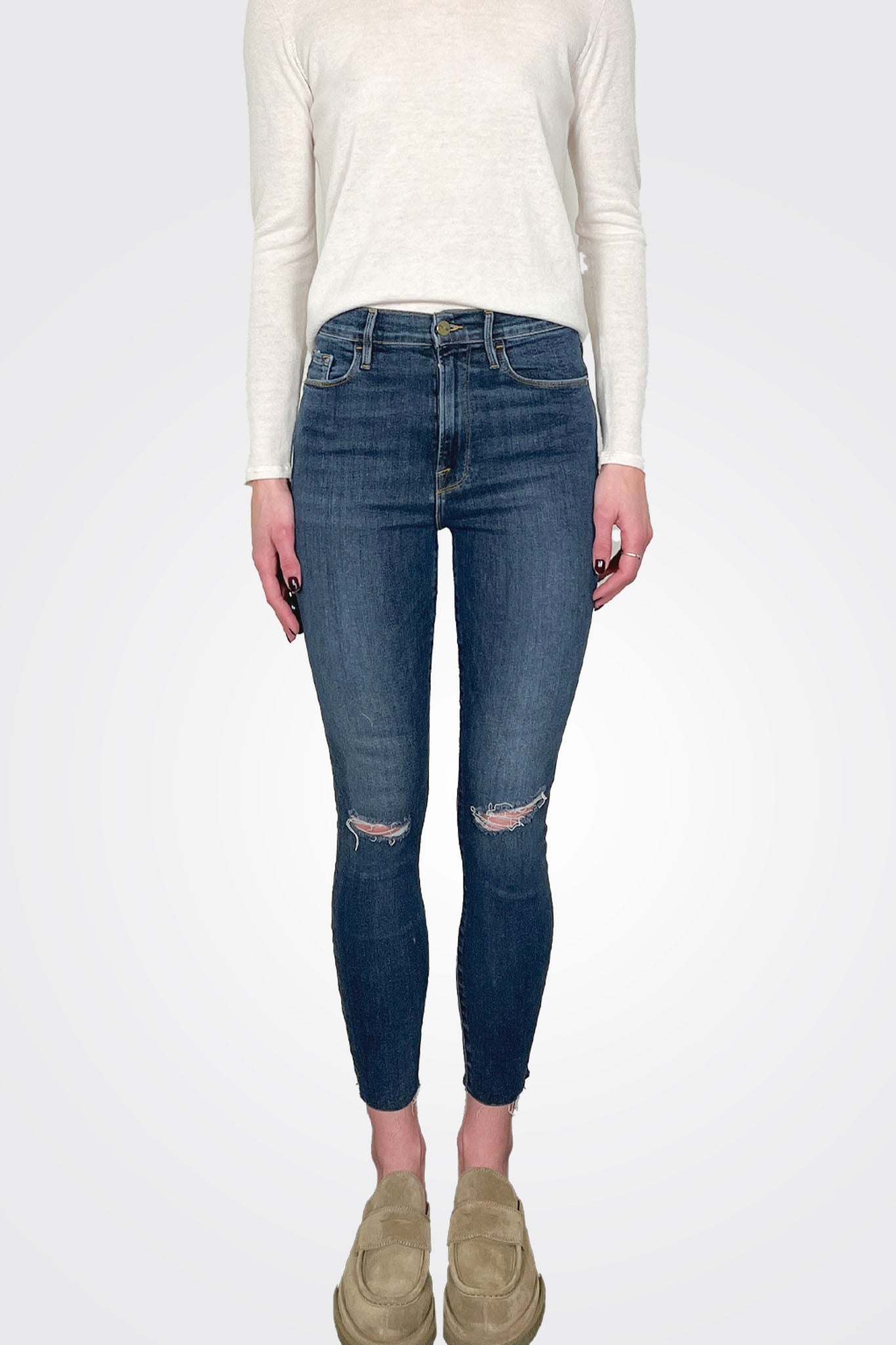 Ali High Rise Cigarette Ultra Skinny - Blue by Frame — alternate view