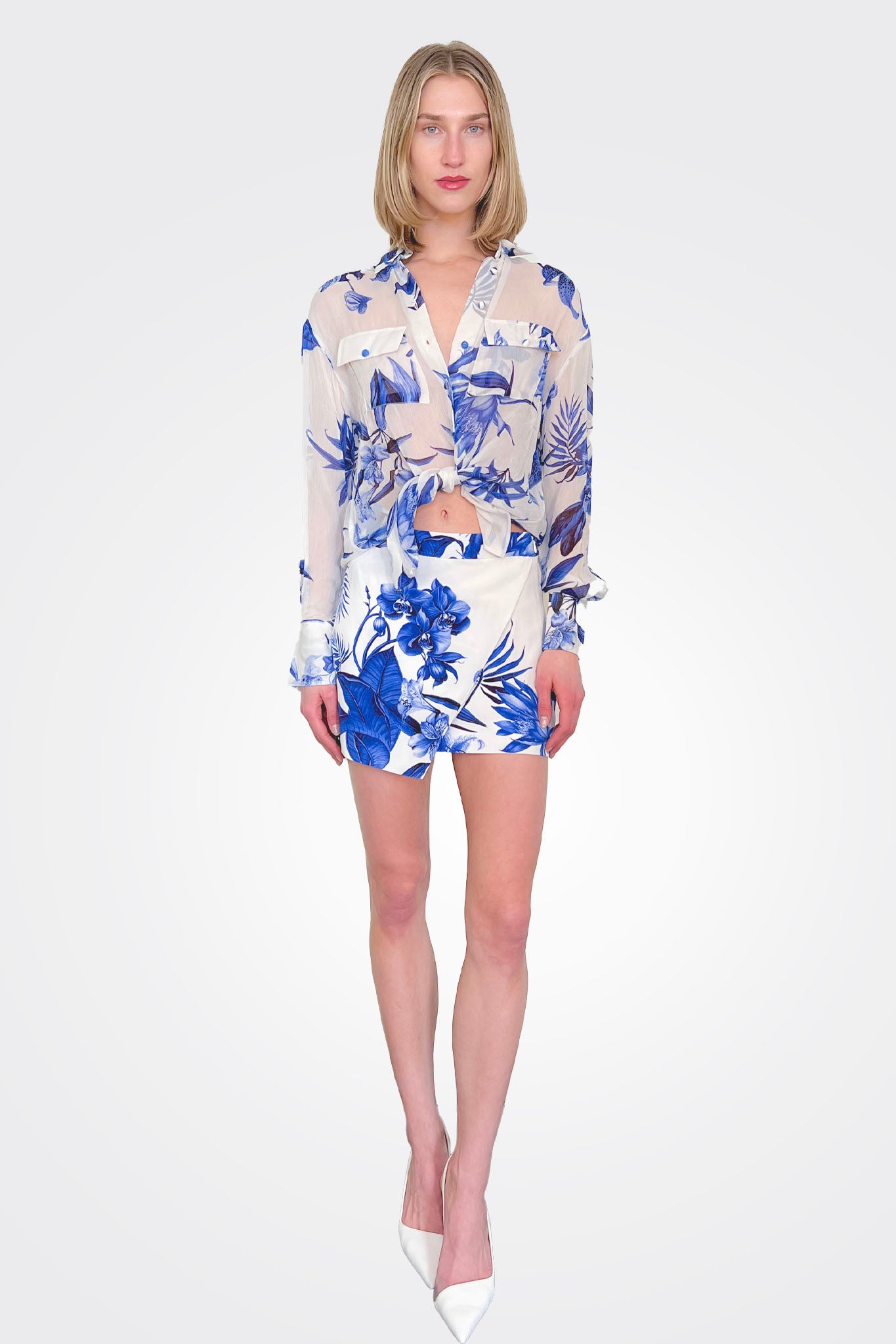 Gabi Mini Skirt - White Blue by Rococo Sand | 25 South Boutiques