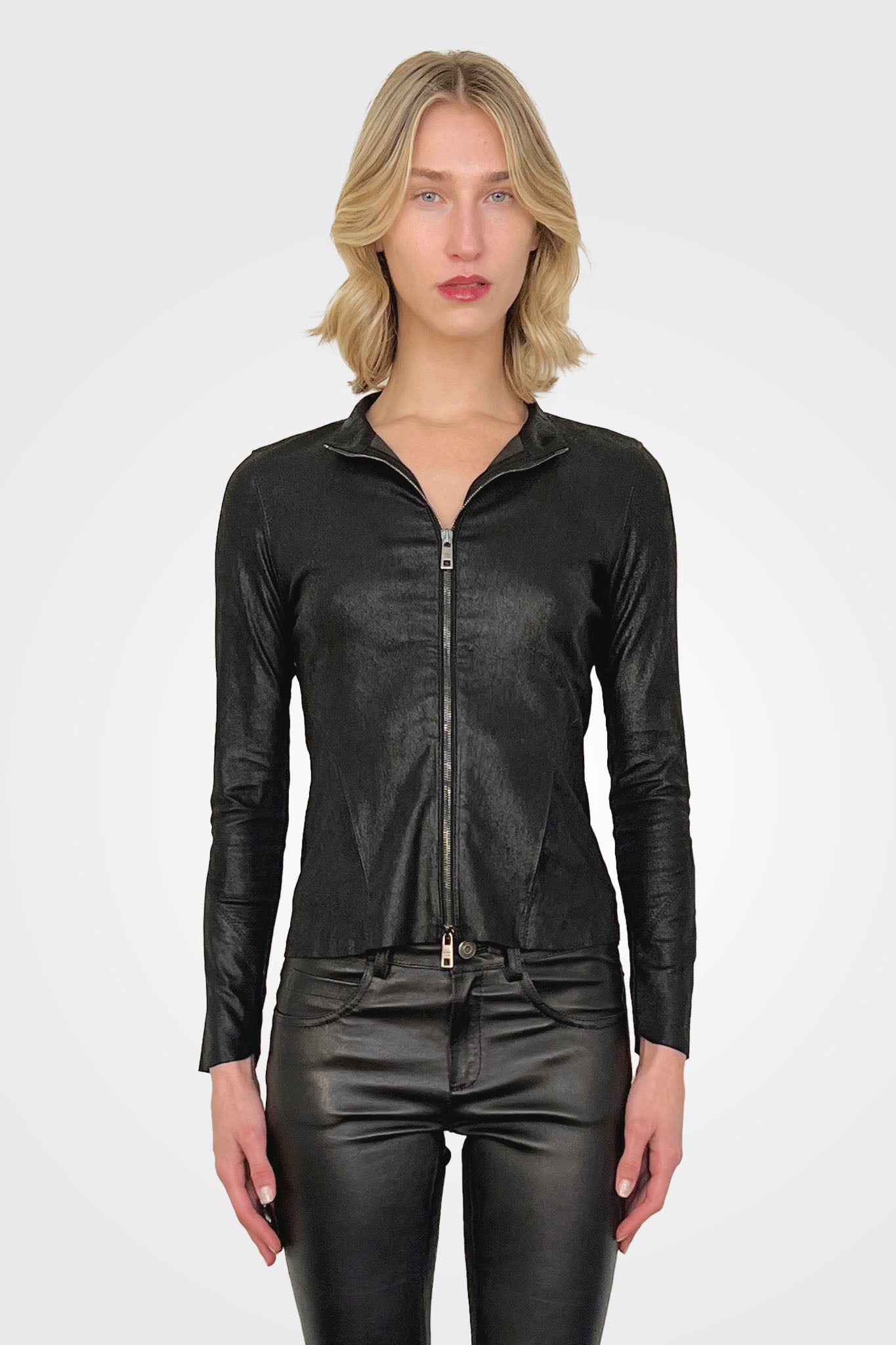 Leather Zip Jacket - Nero by Giorgio Brato — view 3