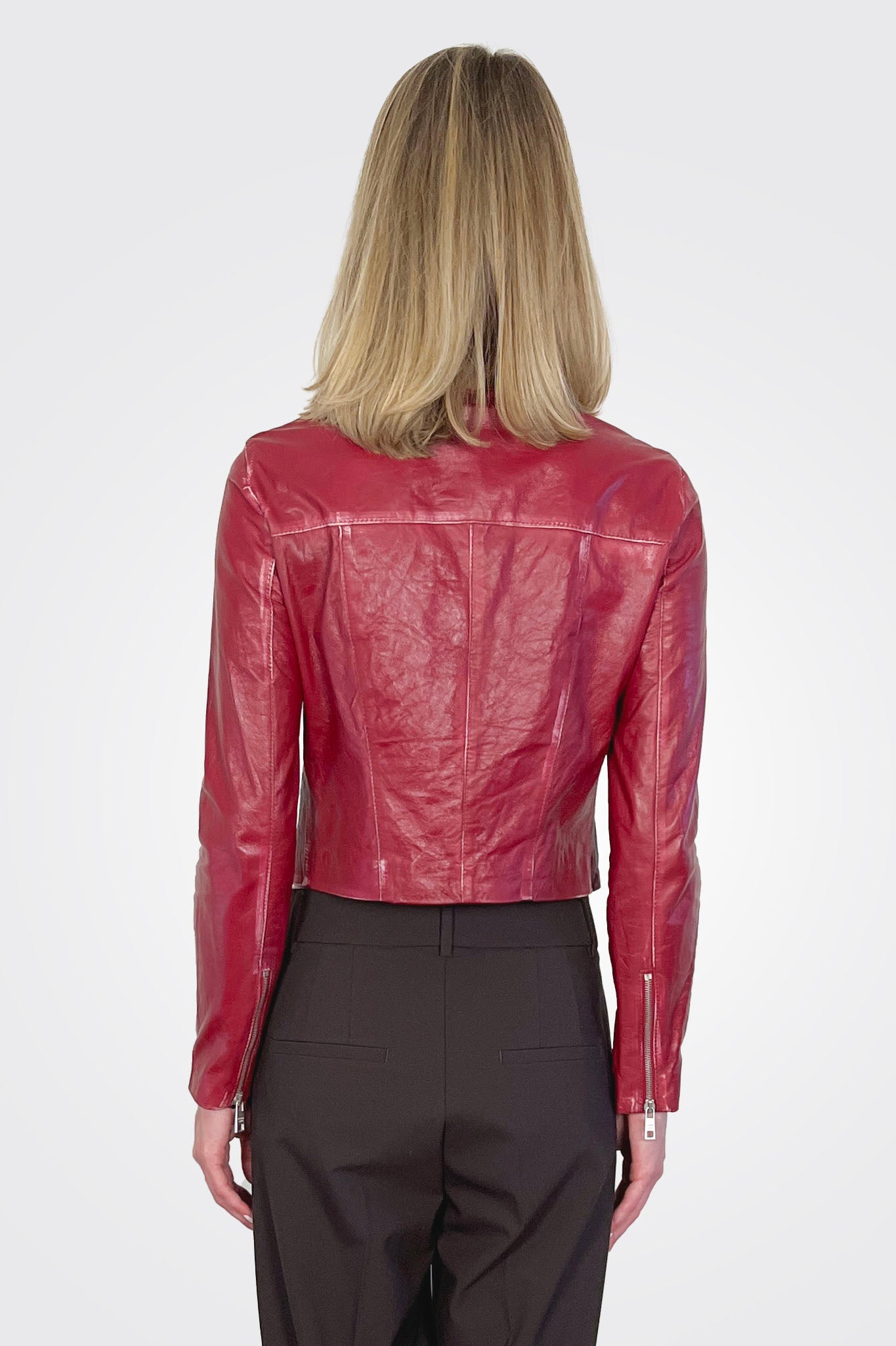 Collarless Crop Moto Jacket - Paprika by Giorgio Brato — alternate view