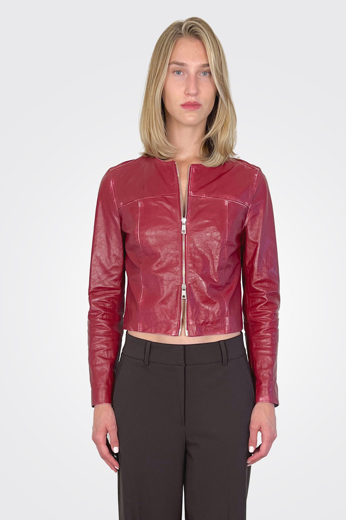 Collarless Crop Moto Jacket - Paprika by Giorgio Brato | 25 South Boutiques
