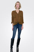 Cargo Pocket Tie Front Top - Ginger by Maven West — view 3