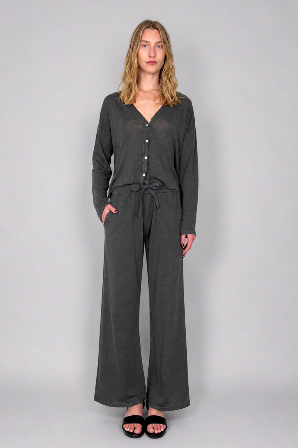 Gioriel Wide Leg Drawstring Lounge Pant - Graphite by Crossley | 25 South Boutiques
