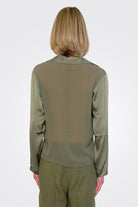 Long Sleeve Stretch Silk Satin Shirt - Green by Transit Par-Such — alternate view