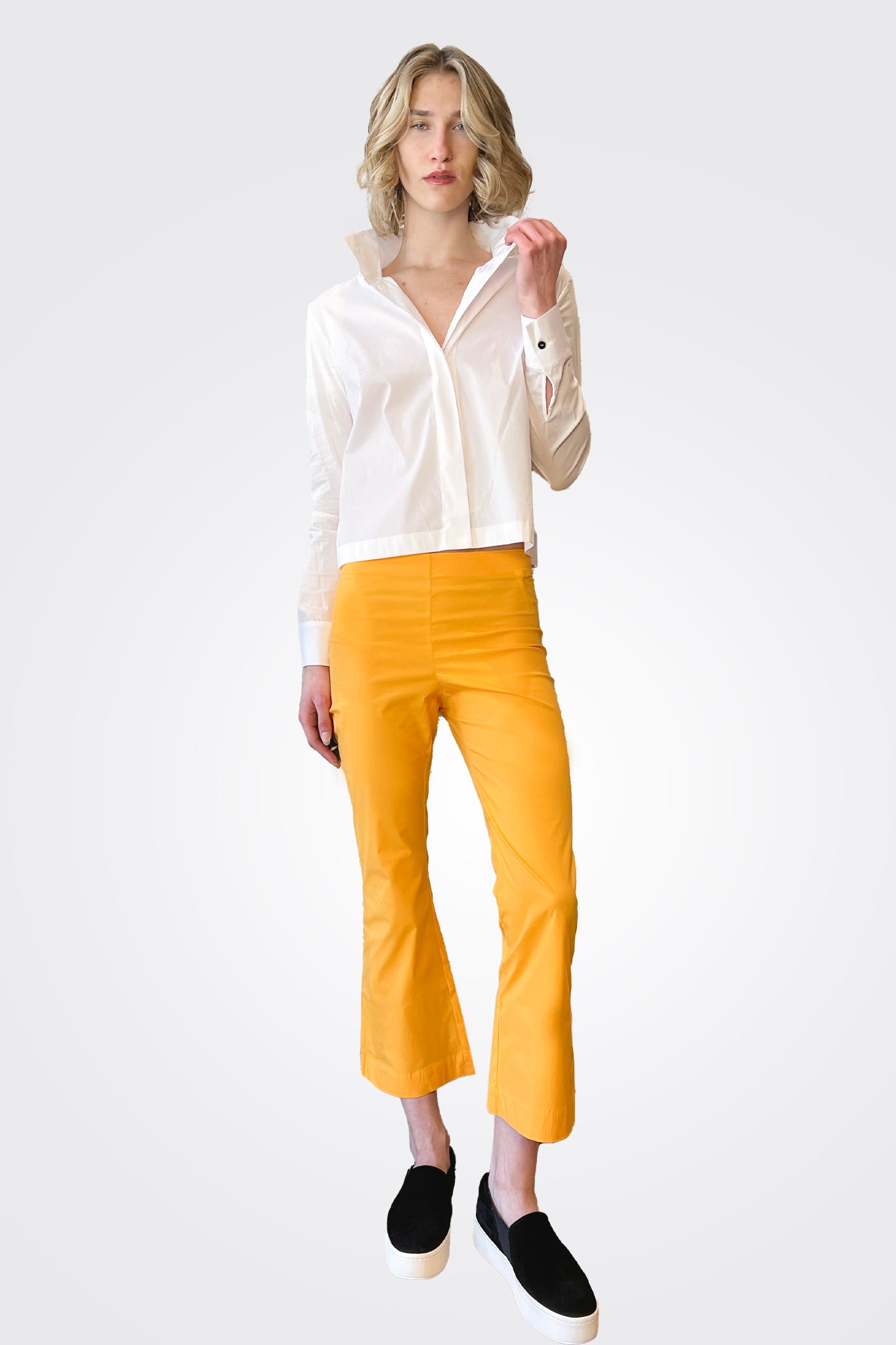 High Collor Button Up Crop Shirt - White by Liviana Conti — view 6