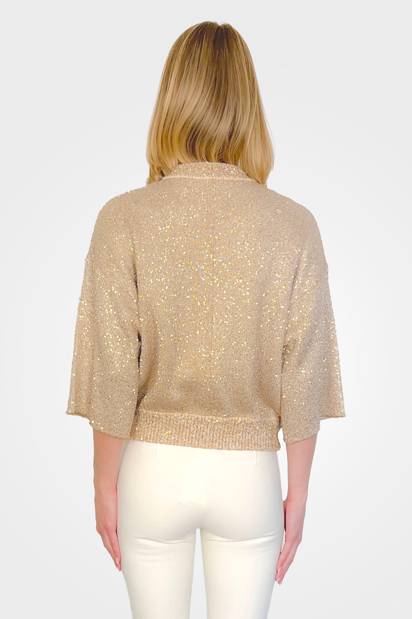 Short Sleeve Sequins Knit Cardigan - Beige by Nude Italy — view 4