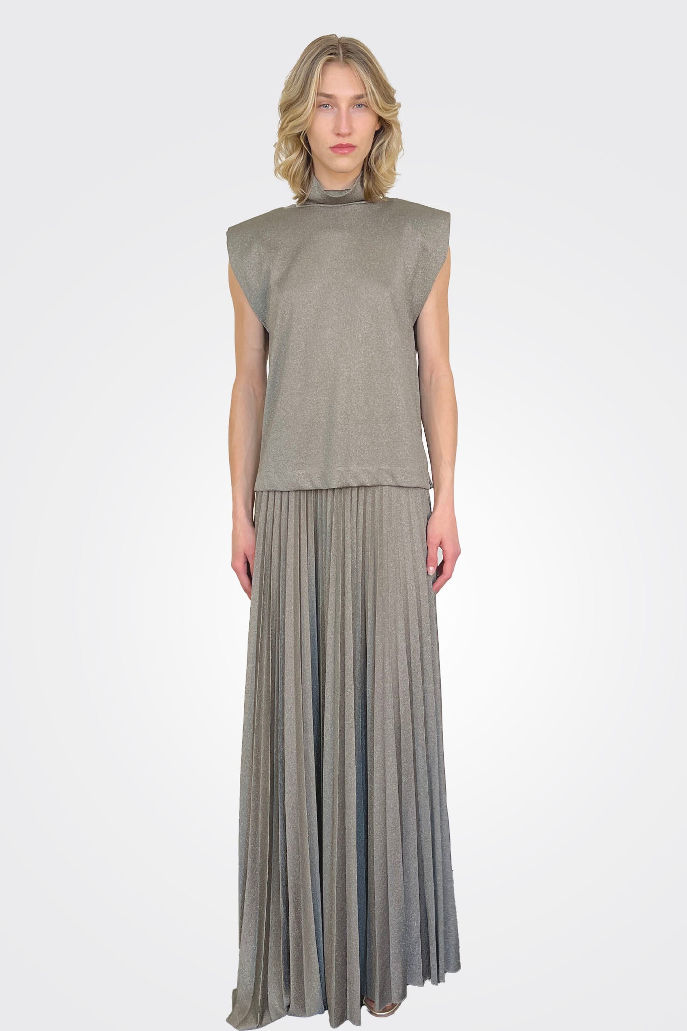 Lurex Jersey Pleated Skirt - Verde Green Pepper by Liviana Conti — view 5