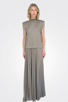 Lurex Jersey Pleated Skirt - Verde Green Pepper by Liviana Conti — view 5