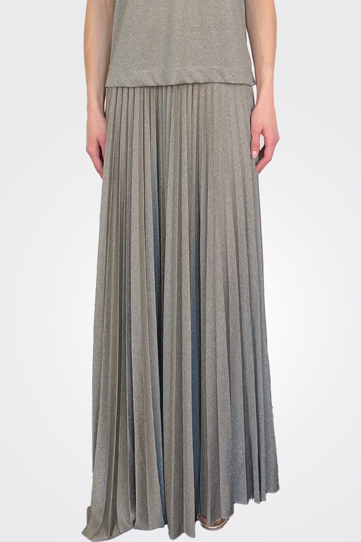 Lurex Jersey Pleated Skirt - Verde Green Pepper by Liviana Conti — view 6