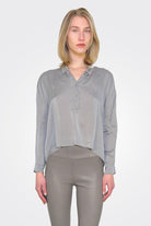 Cropped 3/4 Button Down Silk Blouse - Greige by Private 0204 | 25 South Boutiques