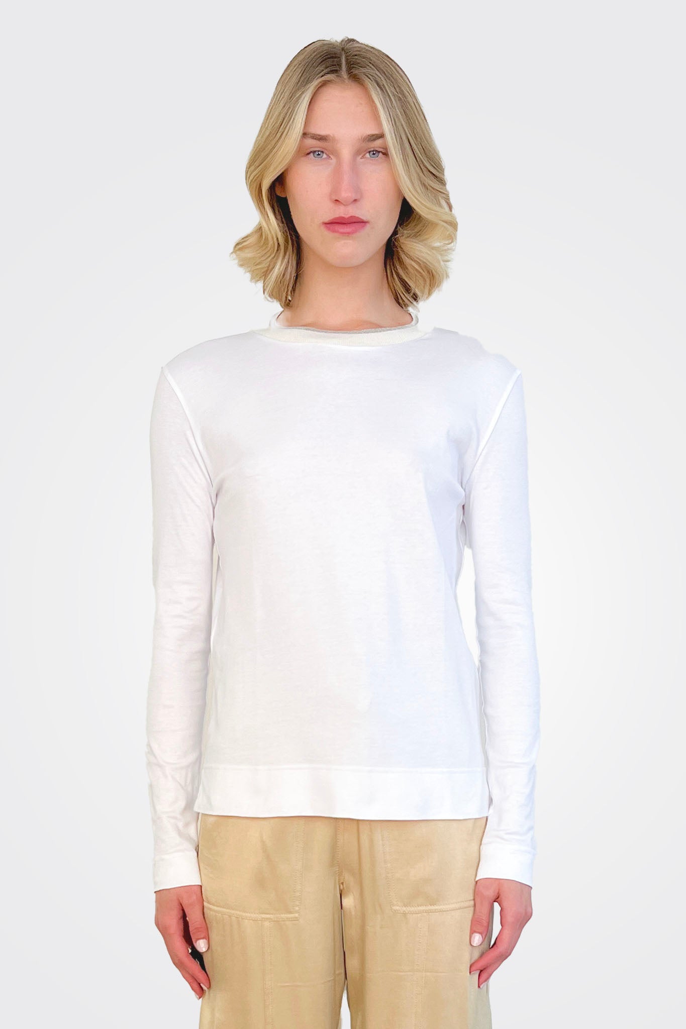 Accent Collar Crewneck Top - White by Gran Sasso | 25 South Boutiques