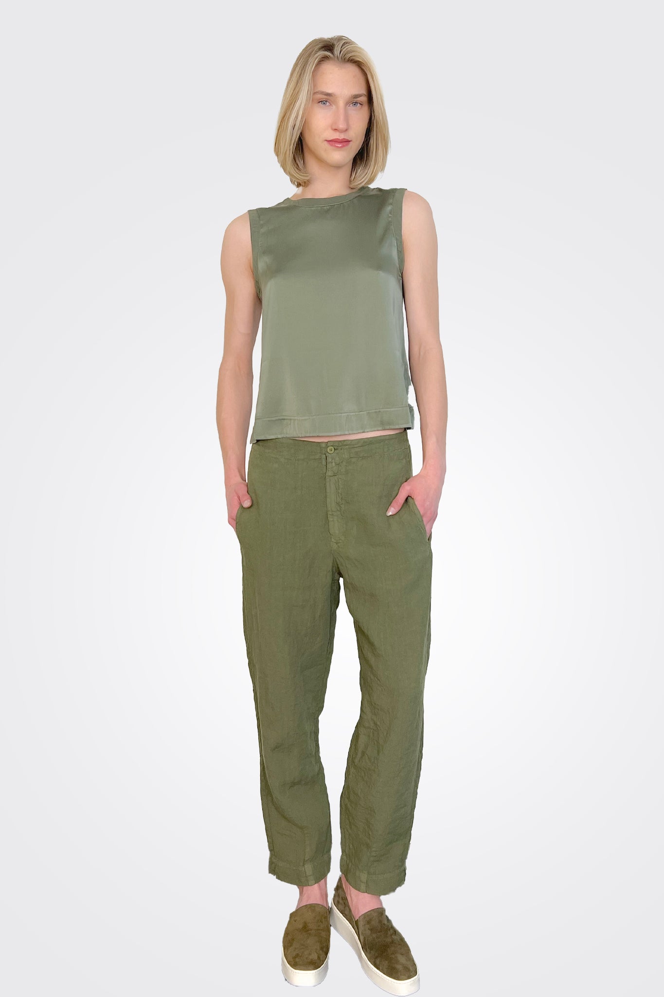 Stretch Silk Satin Tank - Green by Transit Par-Such — view 3