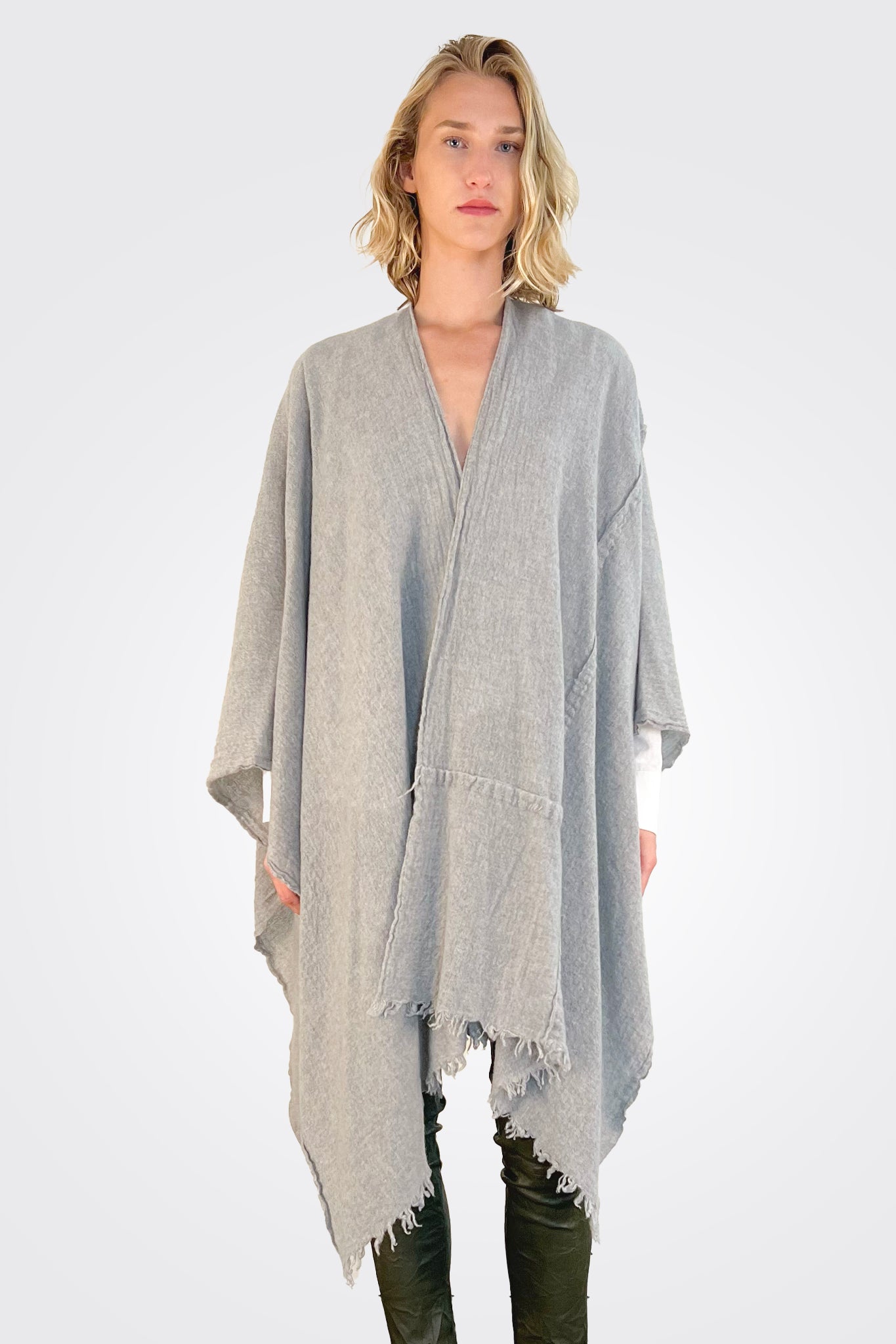 Stitch Detailed Poncho - Heather Grey by Private 0204 — alternate view