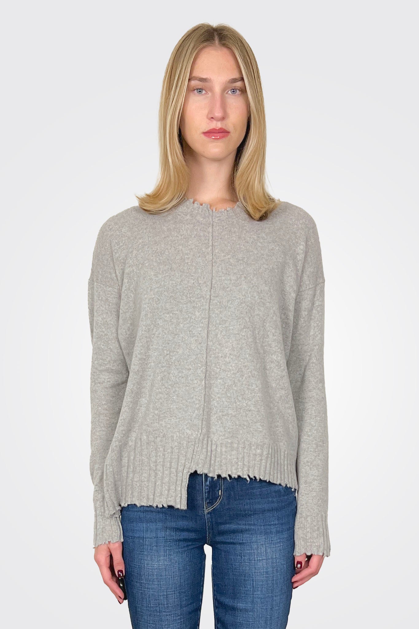 Raw Edge Asym Pullover - Grey by Serie Numerica | 25 South Boutiques