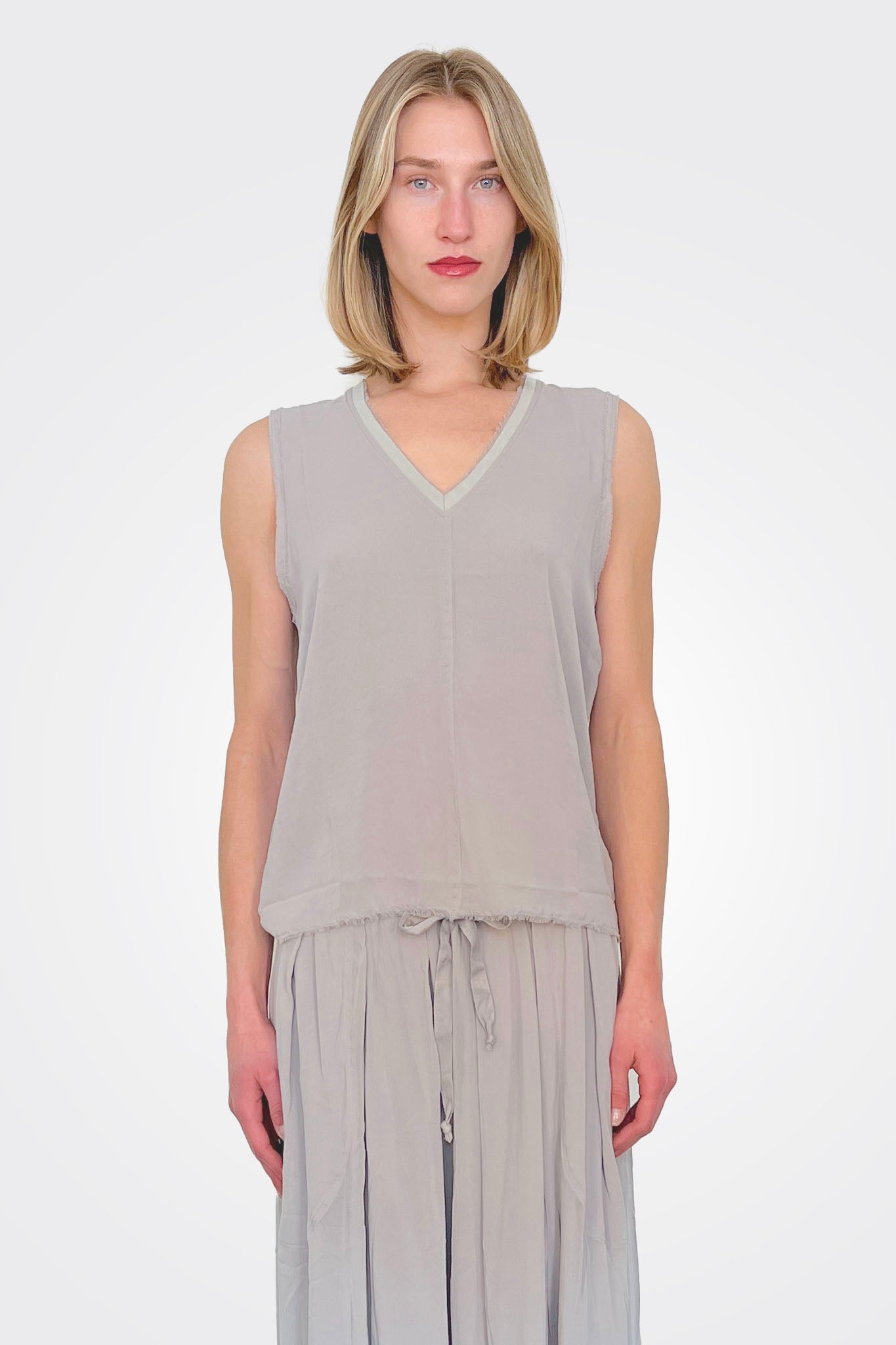 Silk V Neck Top - Grey by Kristensen | 25 South Boutiques