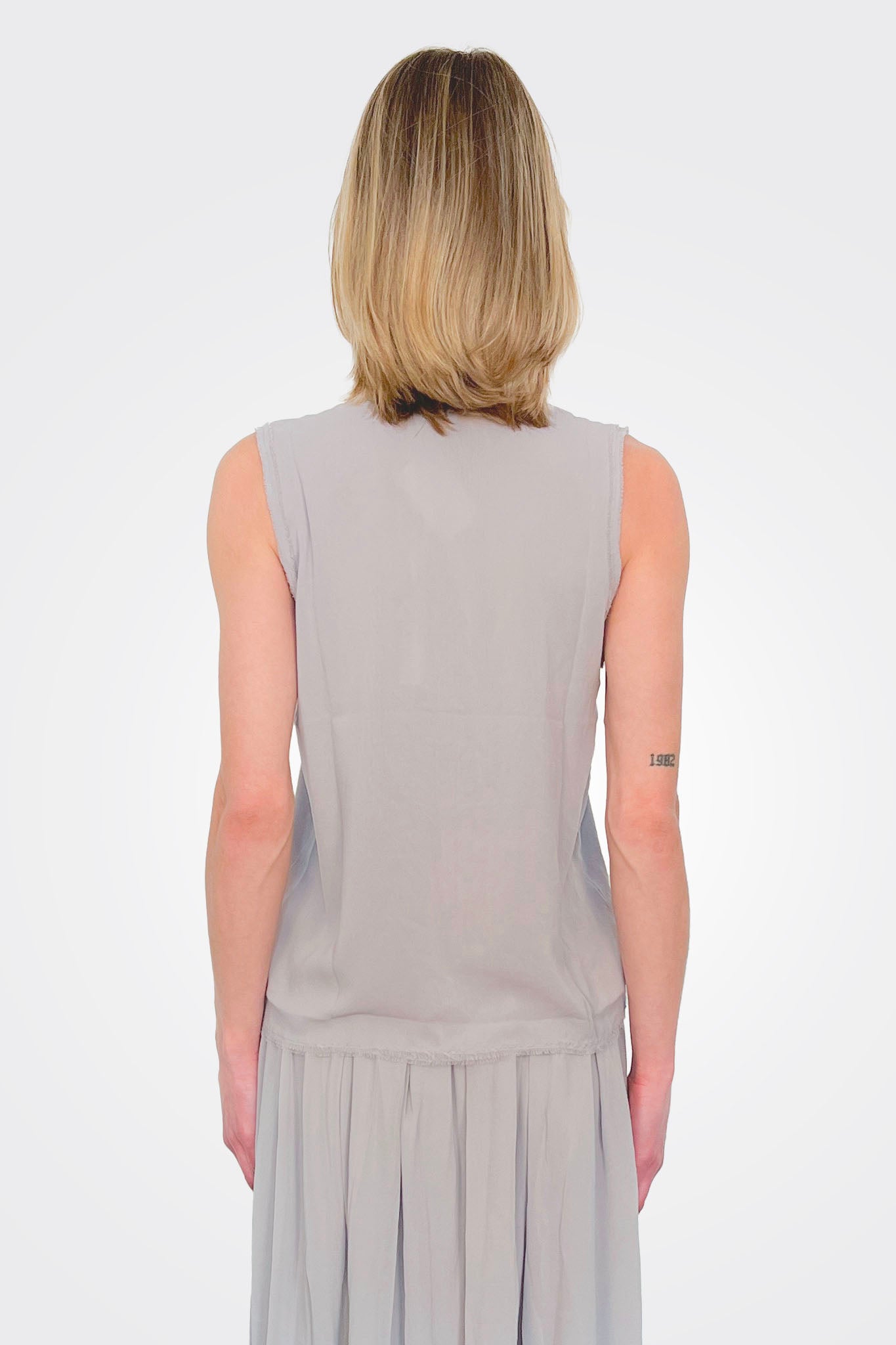 Silk V Neck Top - Grey by Kristensen — alternate view