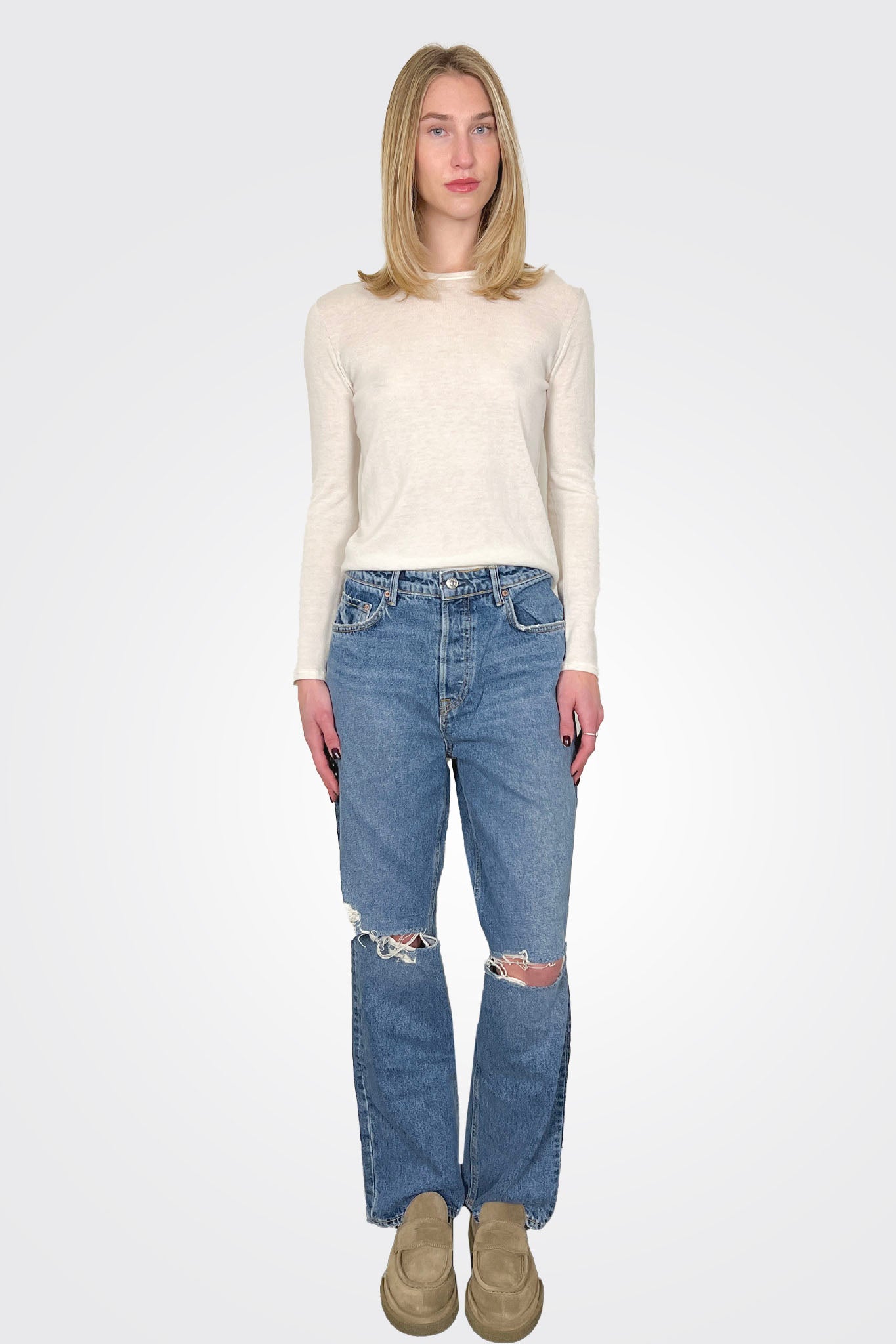 Amanda Mid Rise Distressed Straight Leg Jeans - Blue by Grlfrnd | 25 South Boutiques