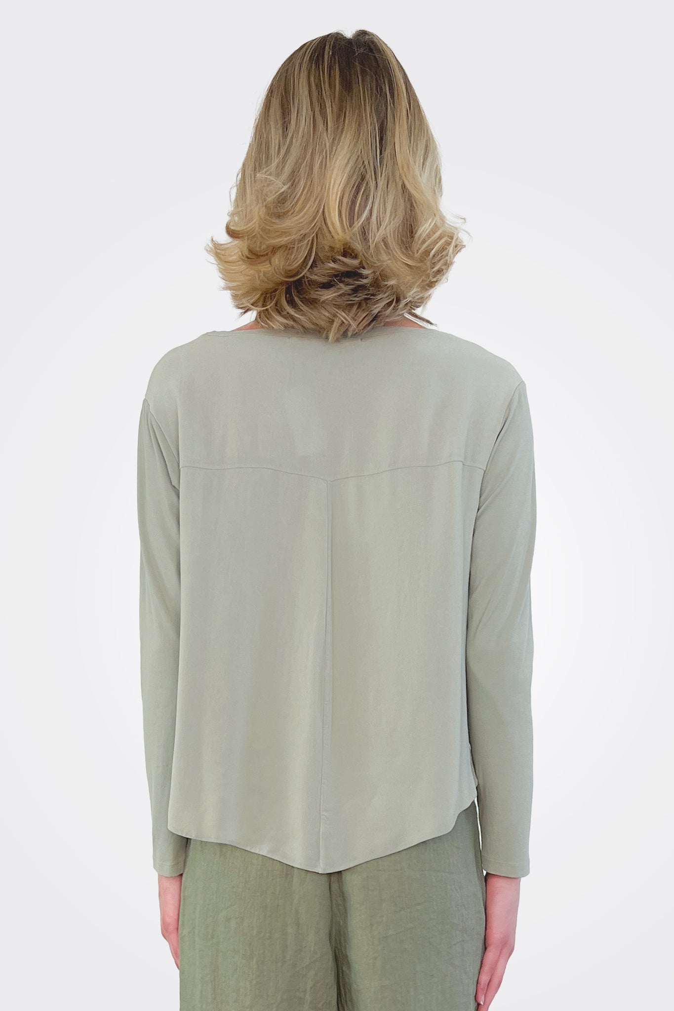 Boatneck Stretch Cotton Jersey T-Shirt - Sage Green by Transit Par-Such — alternate view