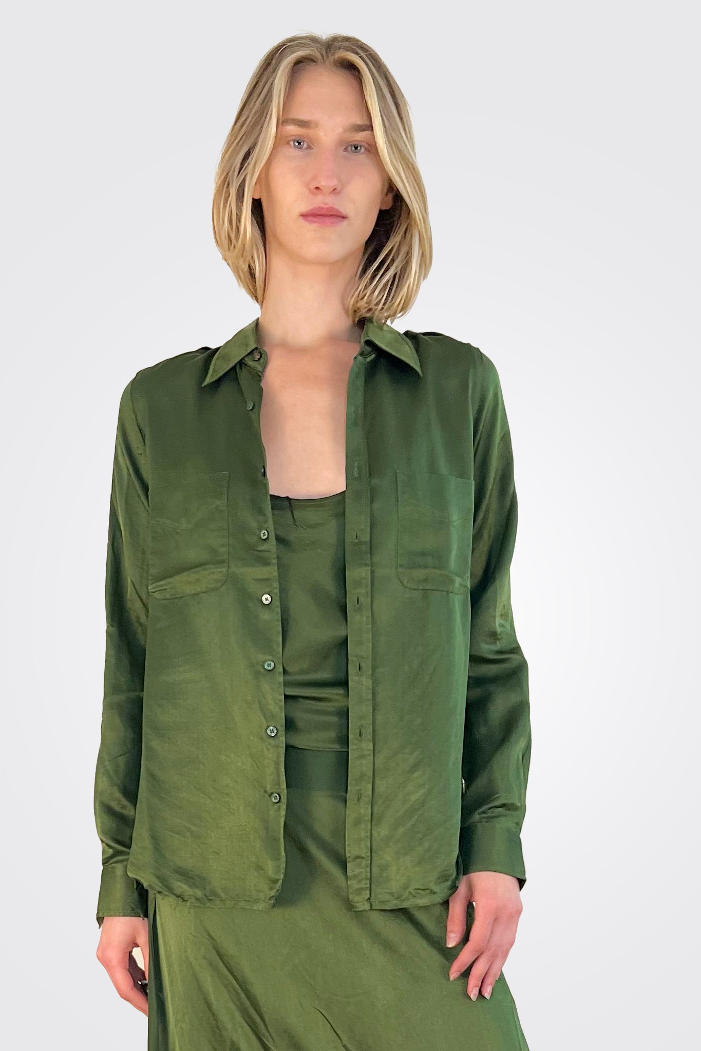 Button Down Blouse - Utility Green by Brazeau Tricot | 25 South Boutiques