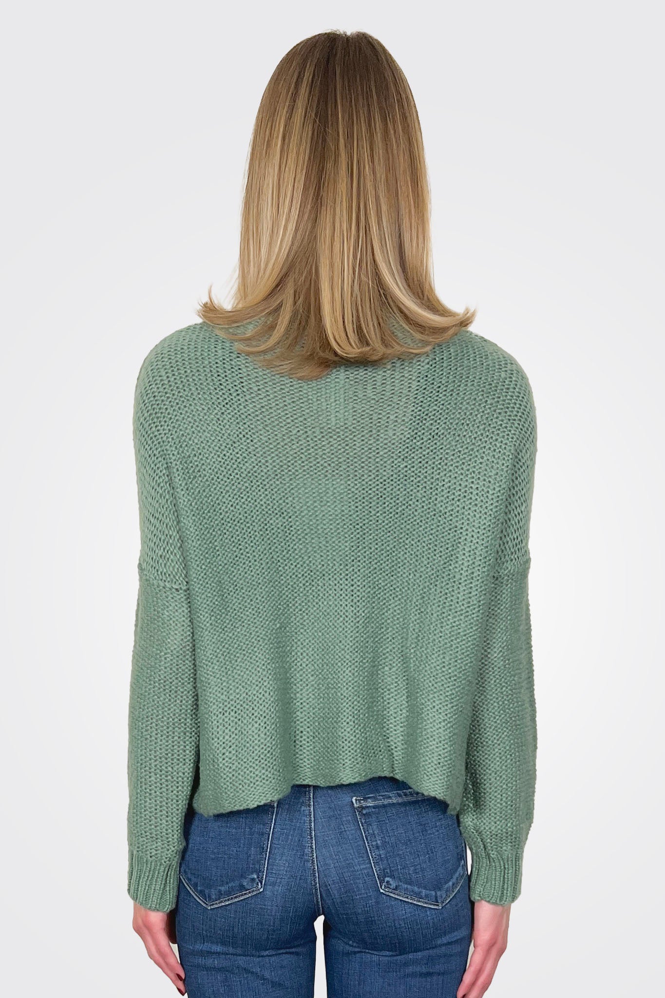 Aspen Cropped Cable Crew Chunky - Shadle Green by Wooden Ships — alternate view