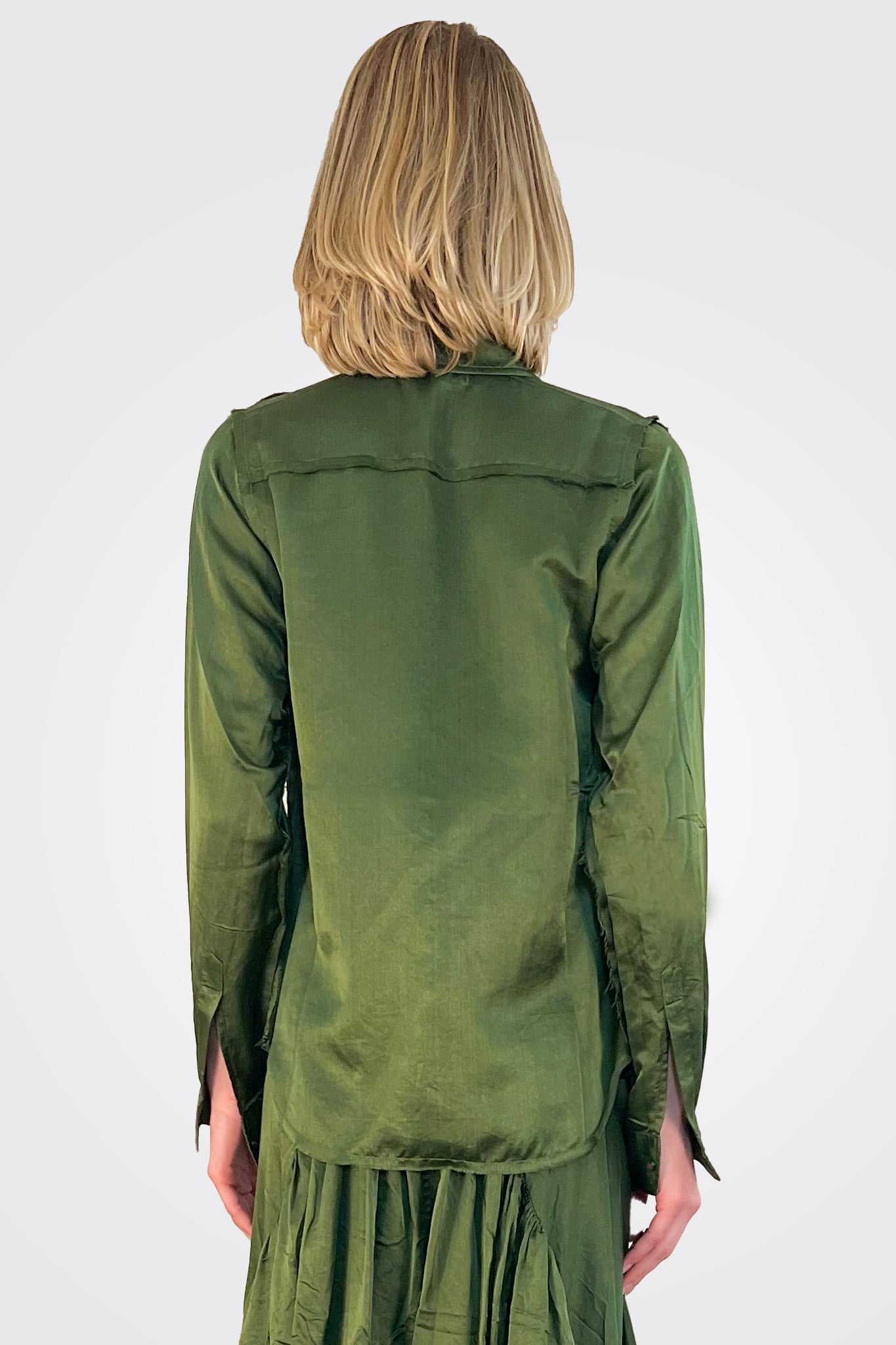 Button Down Blouse - Utility Green by Brazeau Tricot — view 3