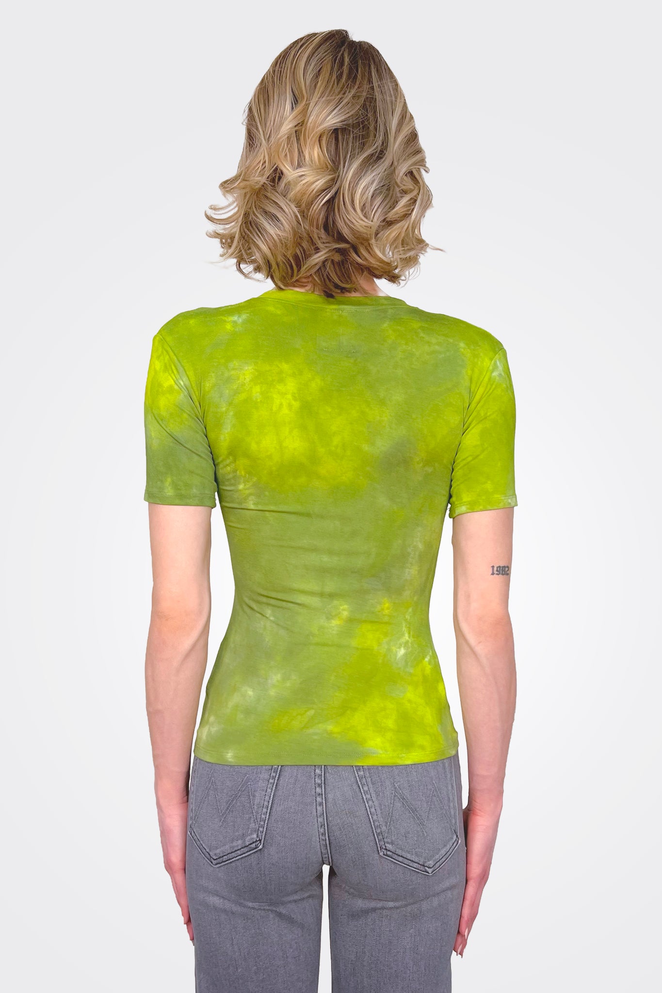 V Neck Short Sleeve Smoosh Tee - Green by Heyne Bogut — view 3