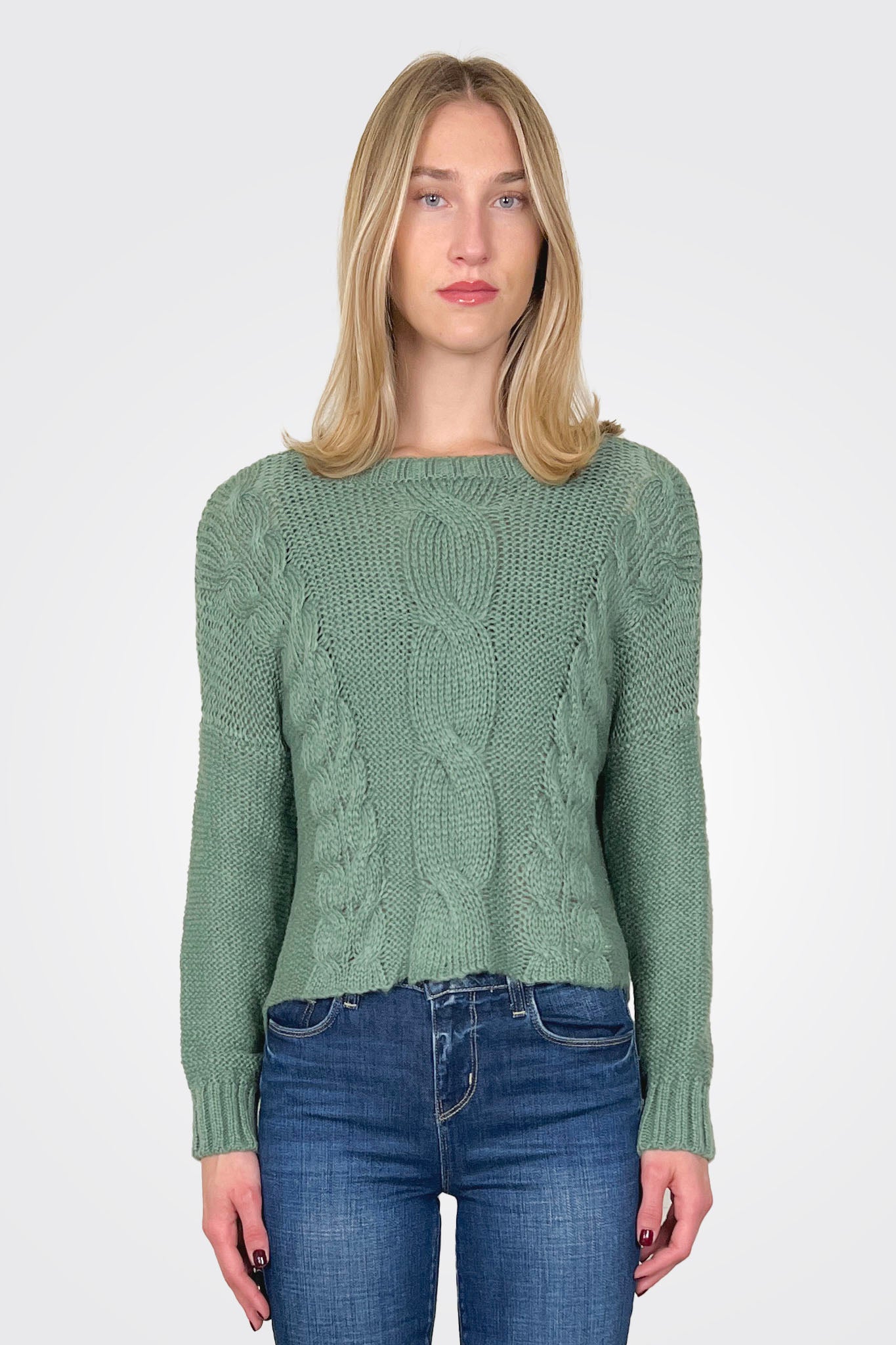 Aspen Cropped Cable Crew Chunky - Shadle Green by Wooden Ships | 25 South Boutiques